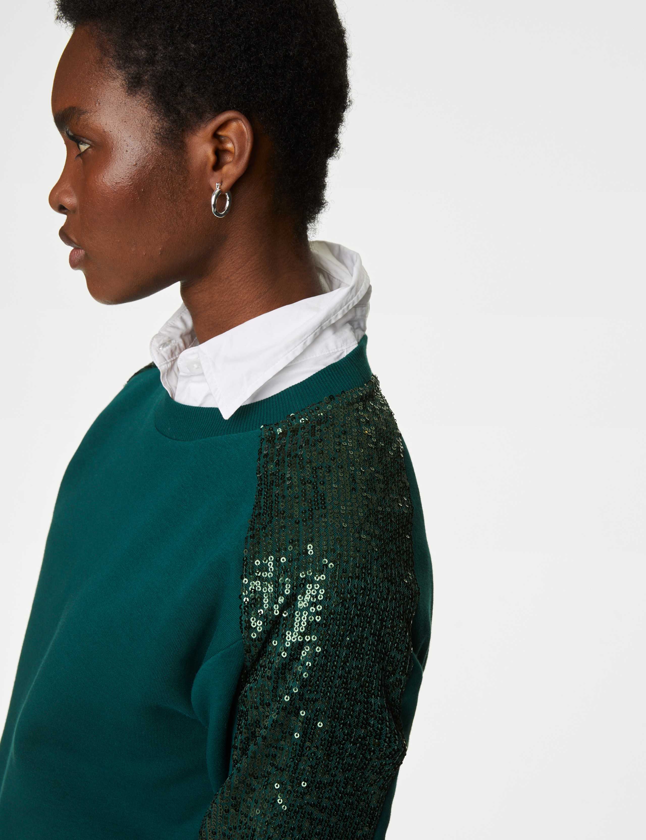Cotton Rich Jersey Sequin Sweatshirt 3 of 5