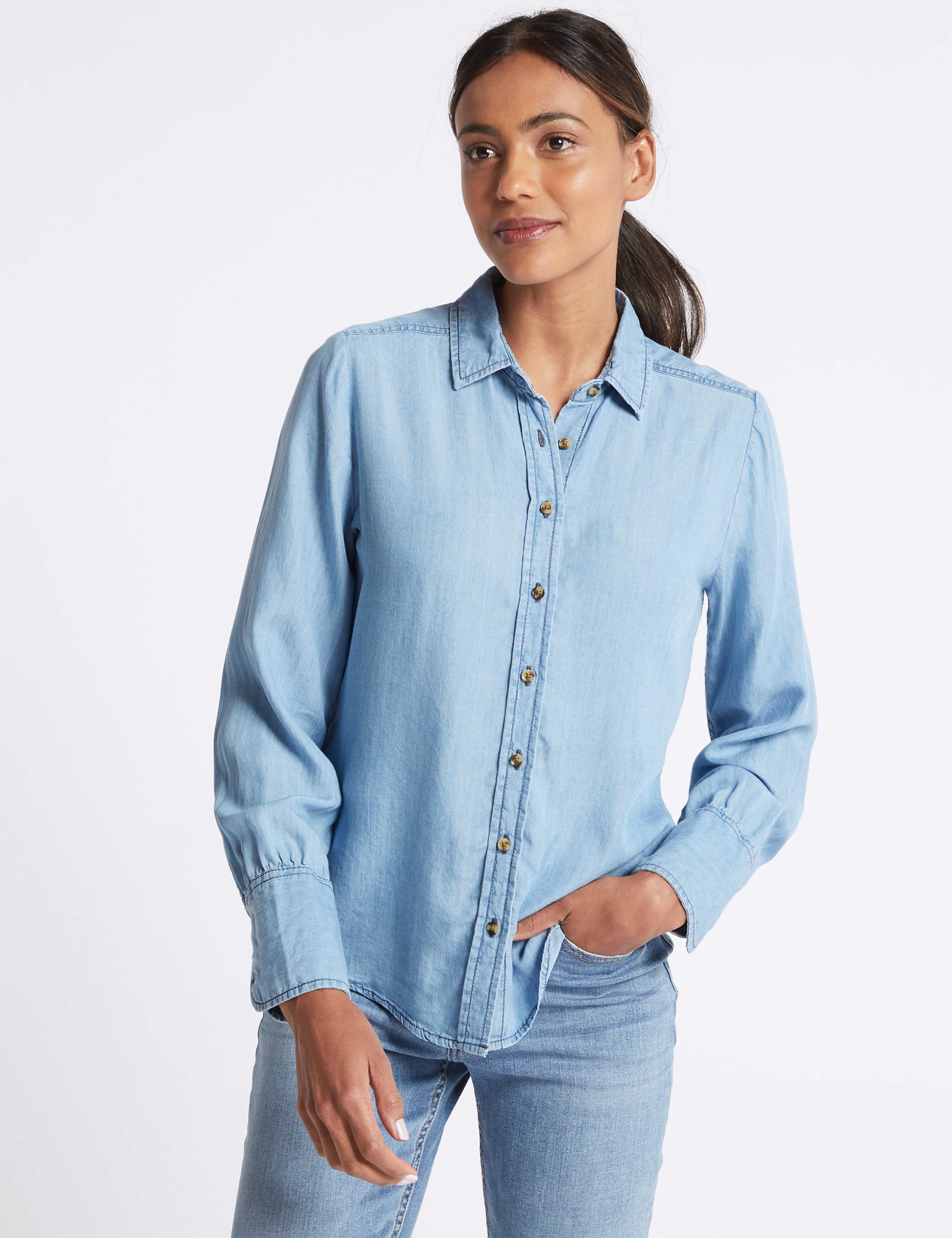 Denim Tencel Long Sleeve Shirt 1 of 5