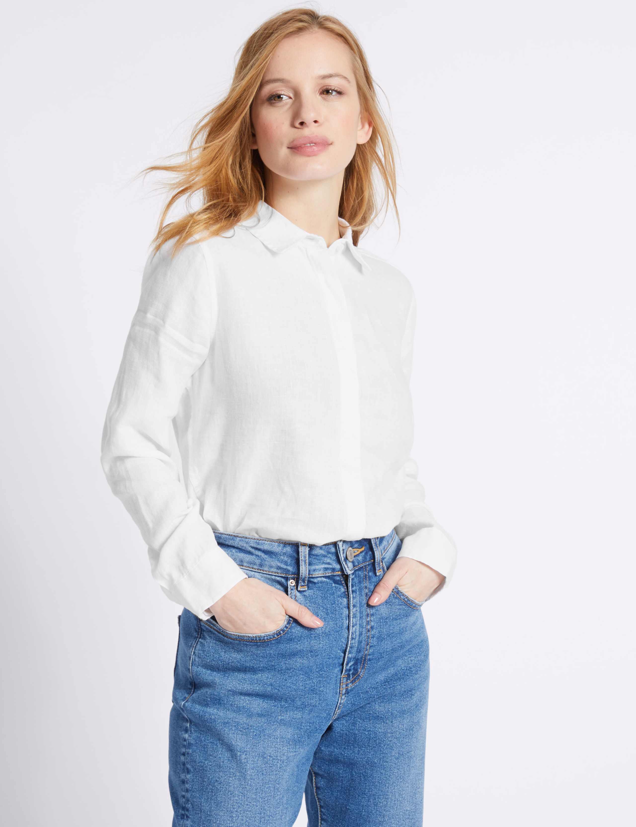 PETITE Pure Linen Long Sleeve Shirt 1 of 3