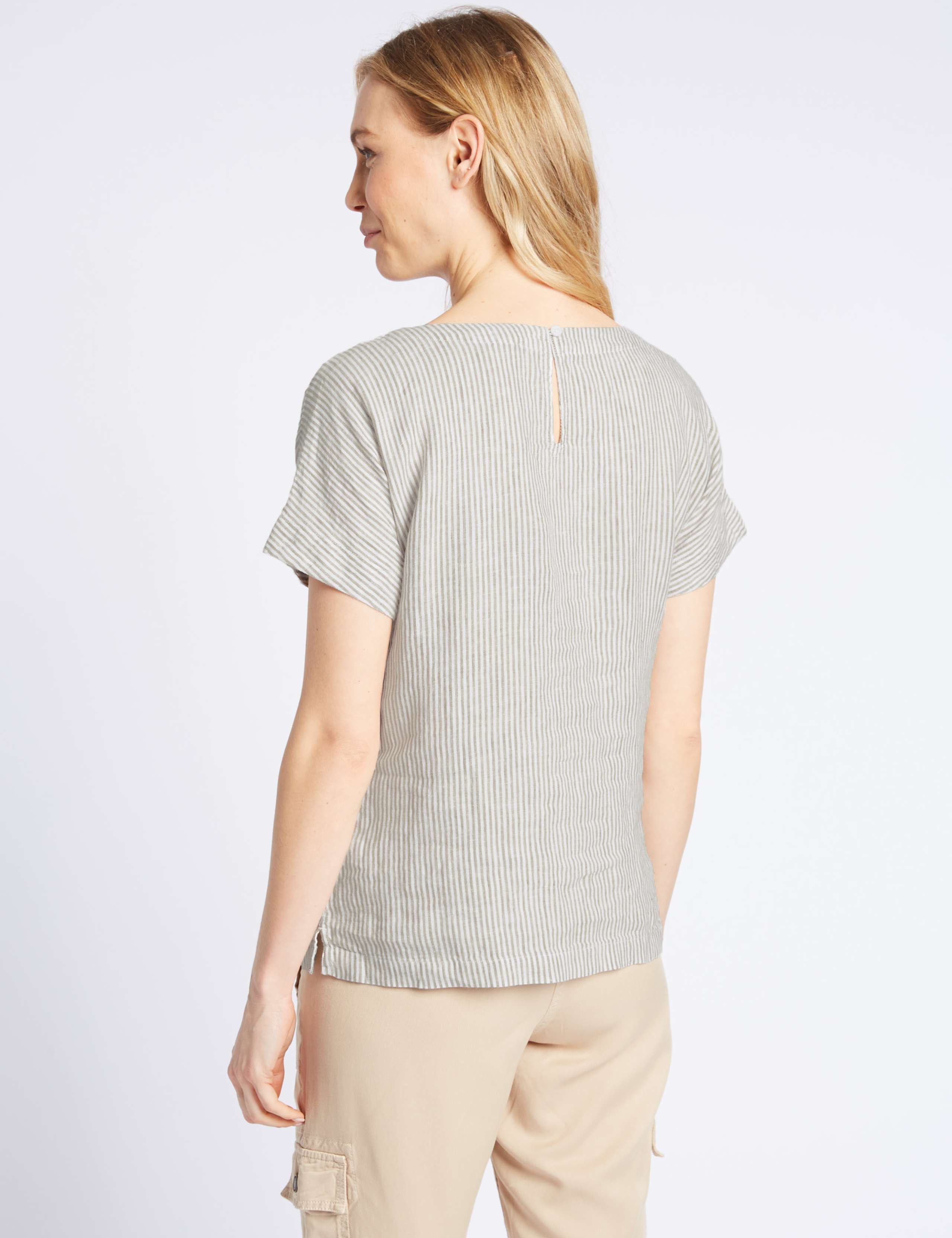 Pure Linen Stripe Embroidered Blouse 3 of 4