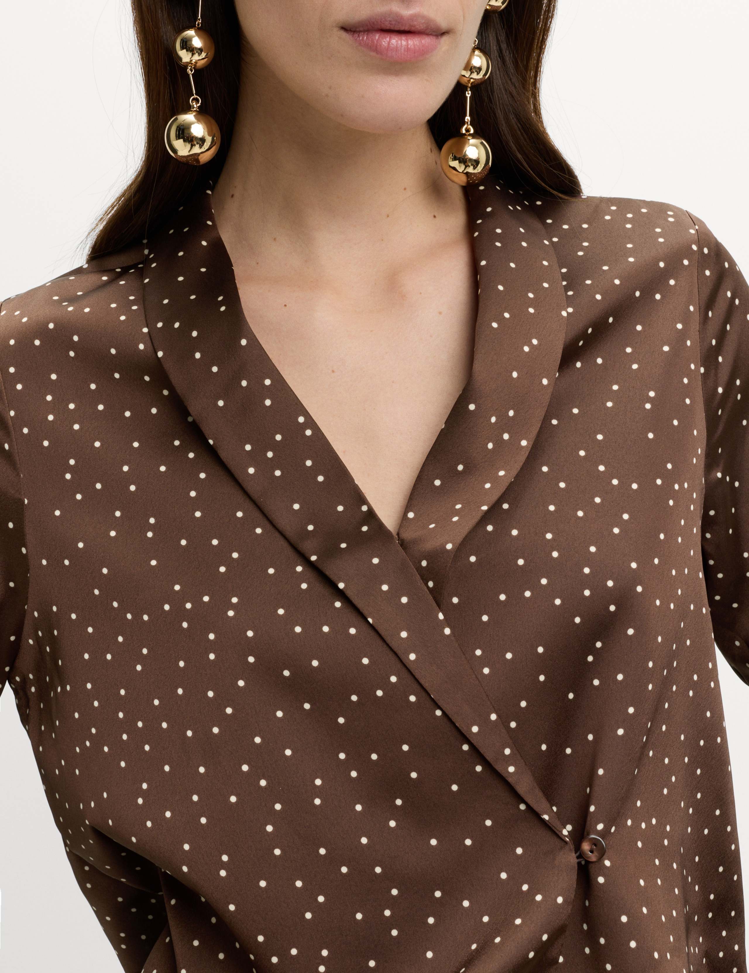 Satin Polka Dot Shawl Collar Shirt 3 of 6