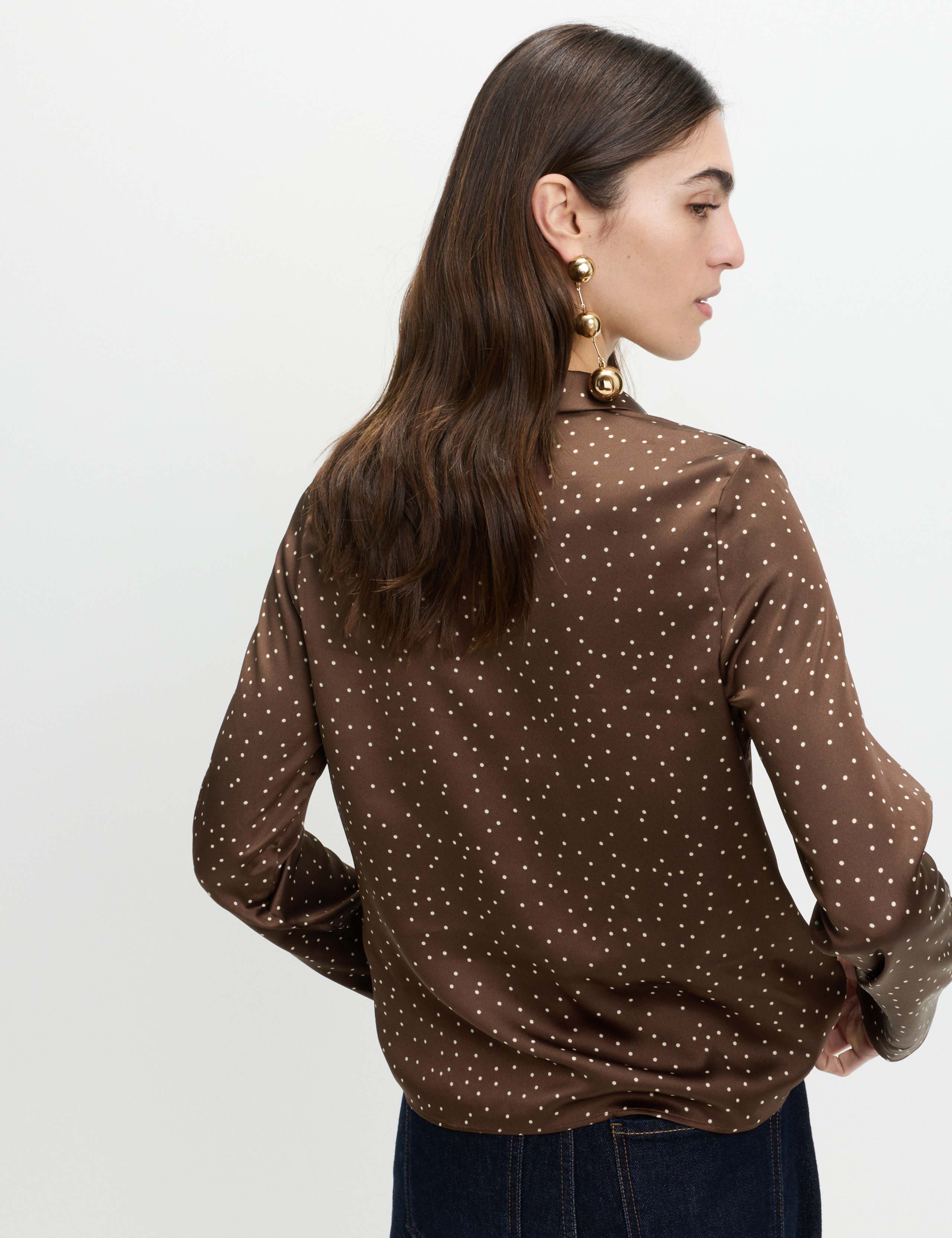 Satin Polka Dot Shawl Collar Shirt 4 of 6