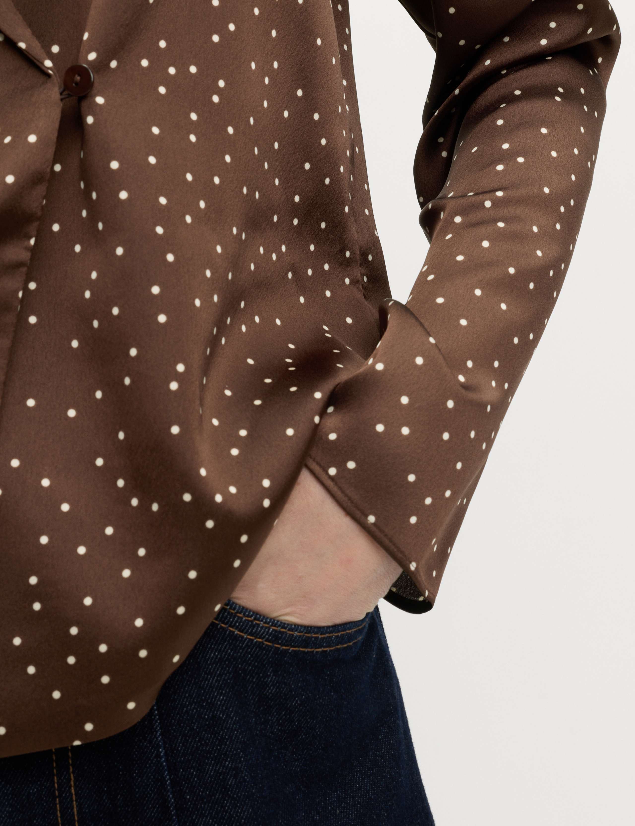 Satin Polka Dot Shawl Collar Shirt 5 of 6