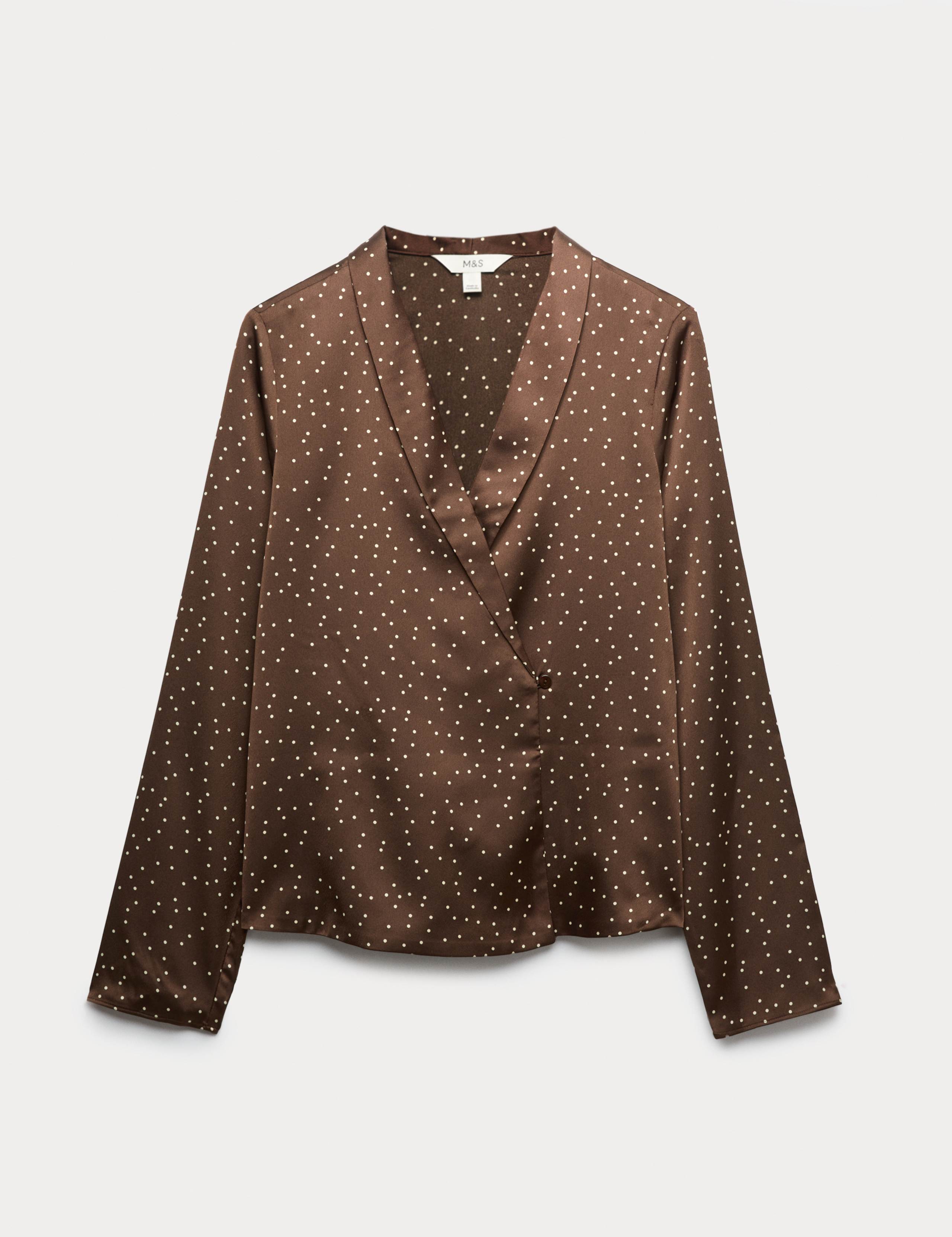 Satin Polka Dot Shawl Collar Shirt 2 of 6