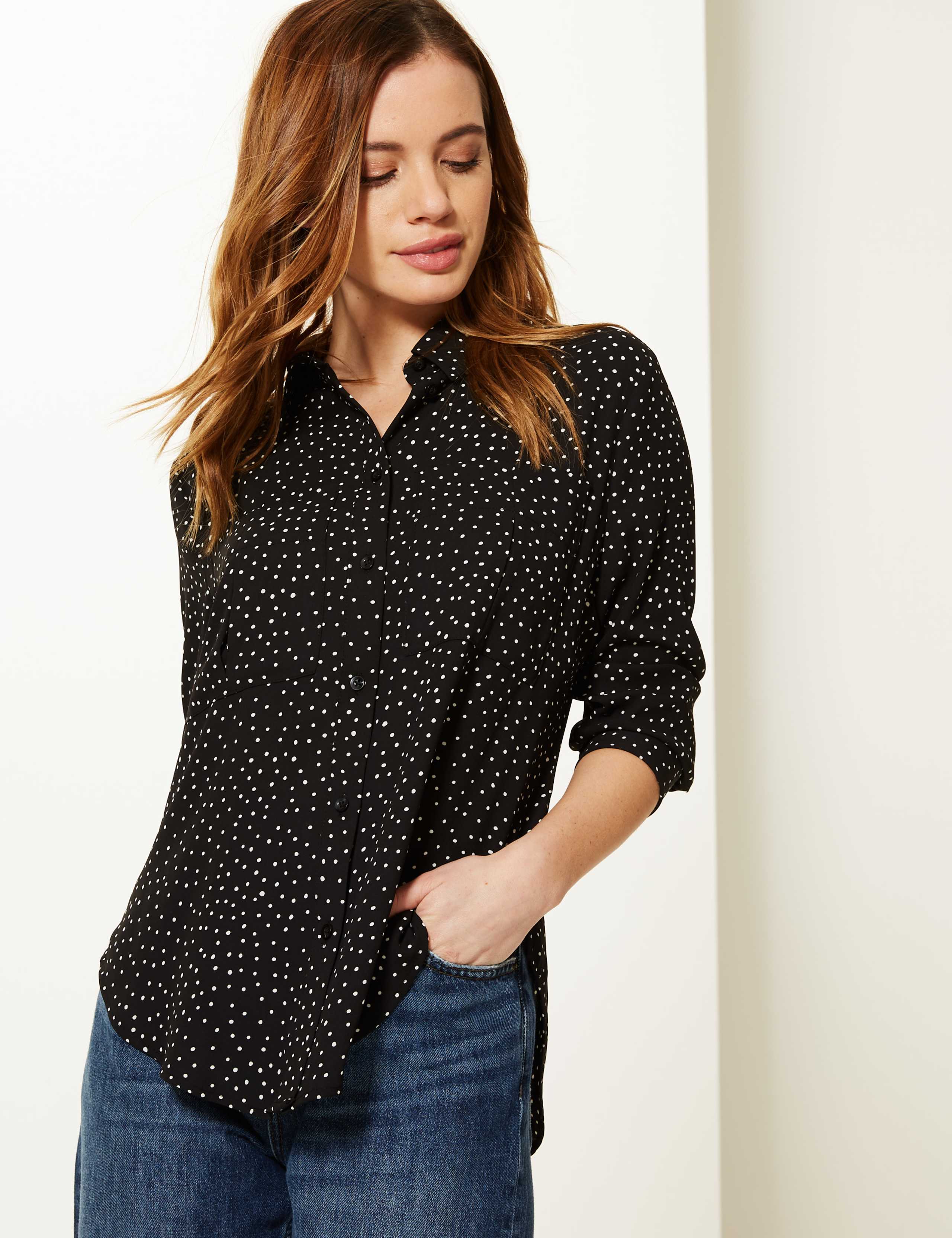 PETITE Polka Dot Long Sleeve Shirt 1 of 3