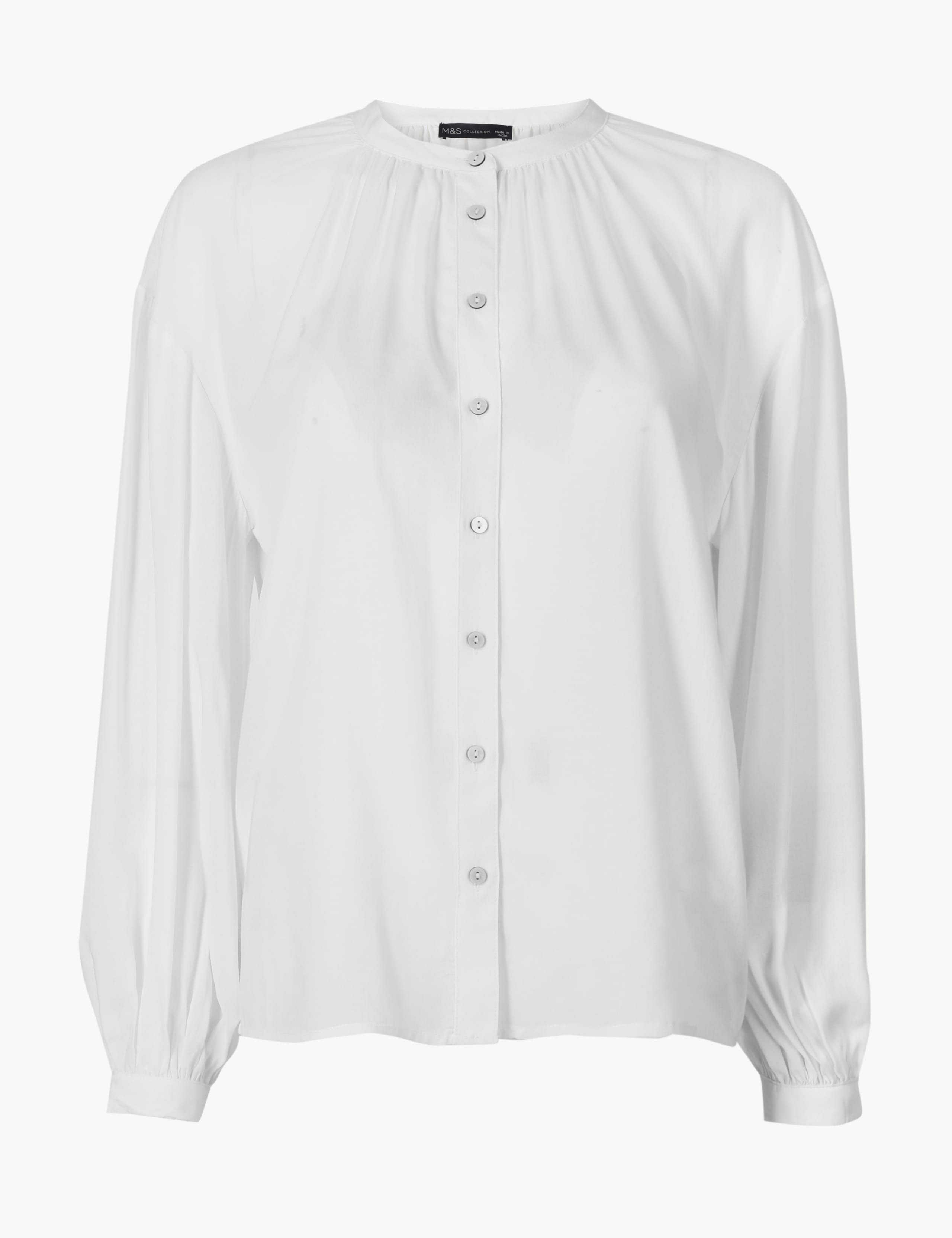 Collarless Blouson Sleeve Blouse 2 of 4