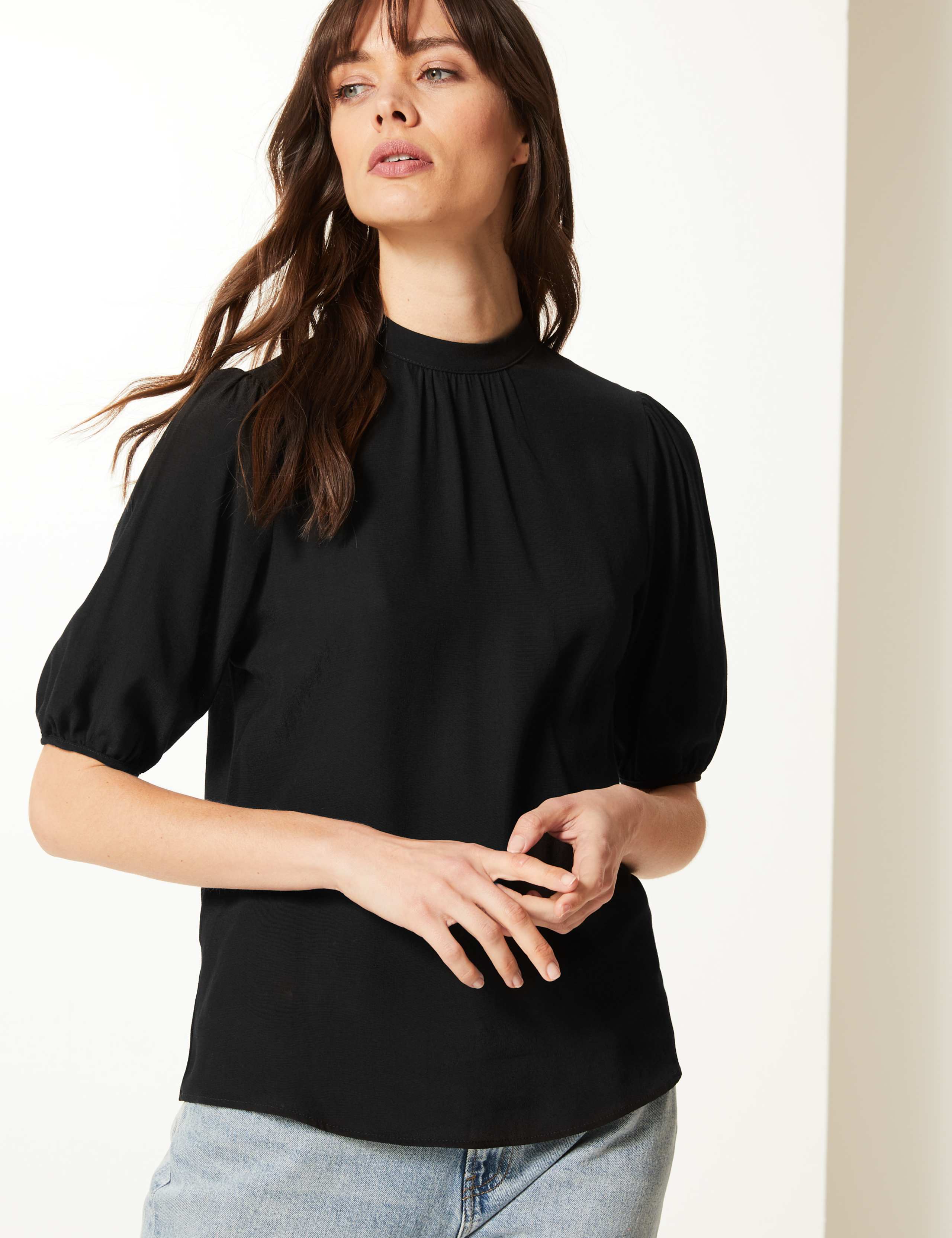 High Neck Short Sleeve Shell Top 1 of 4