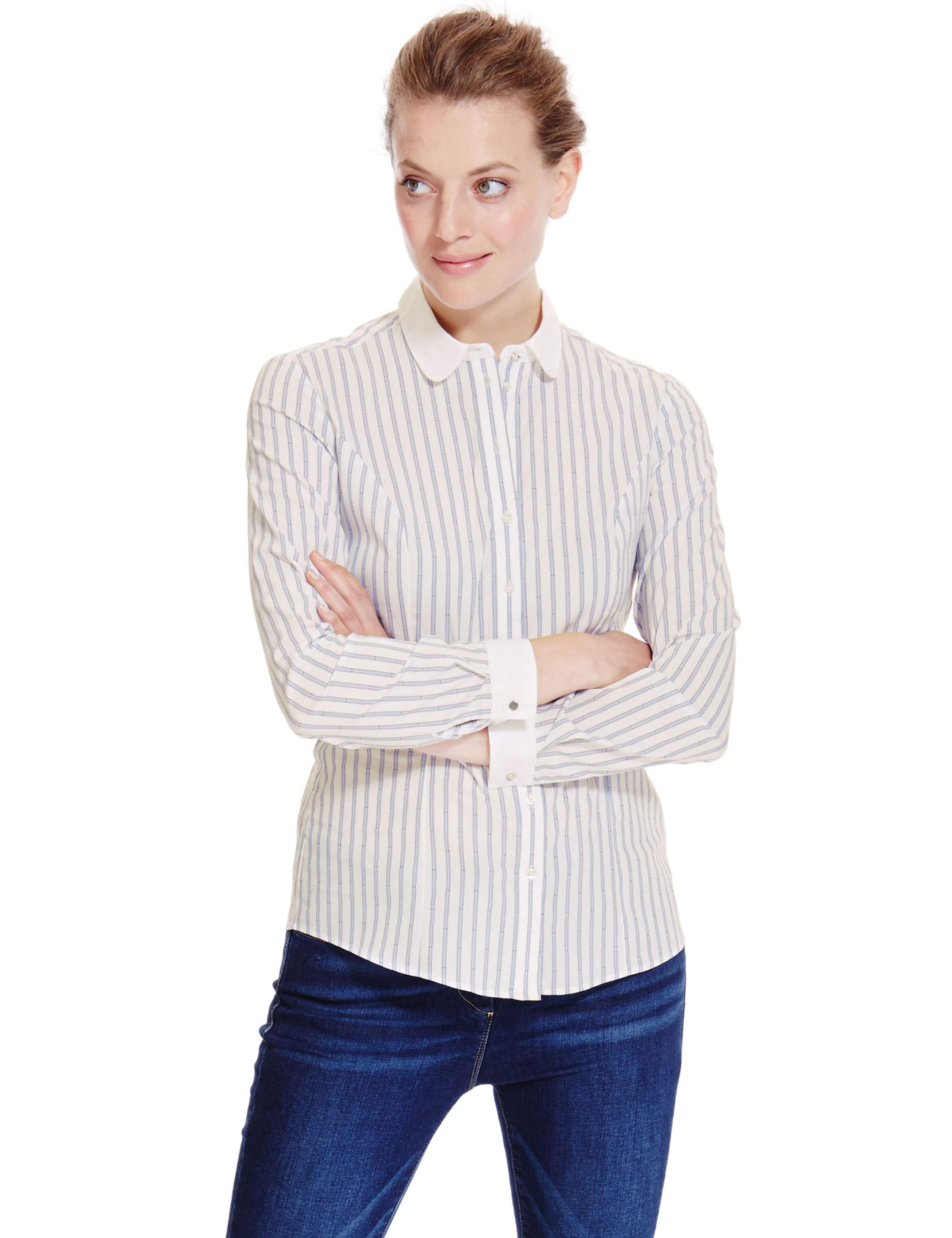 Fuller Bust Contrast Collar Striped Shirt 1 of 4
