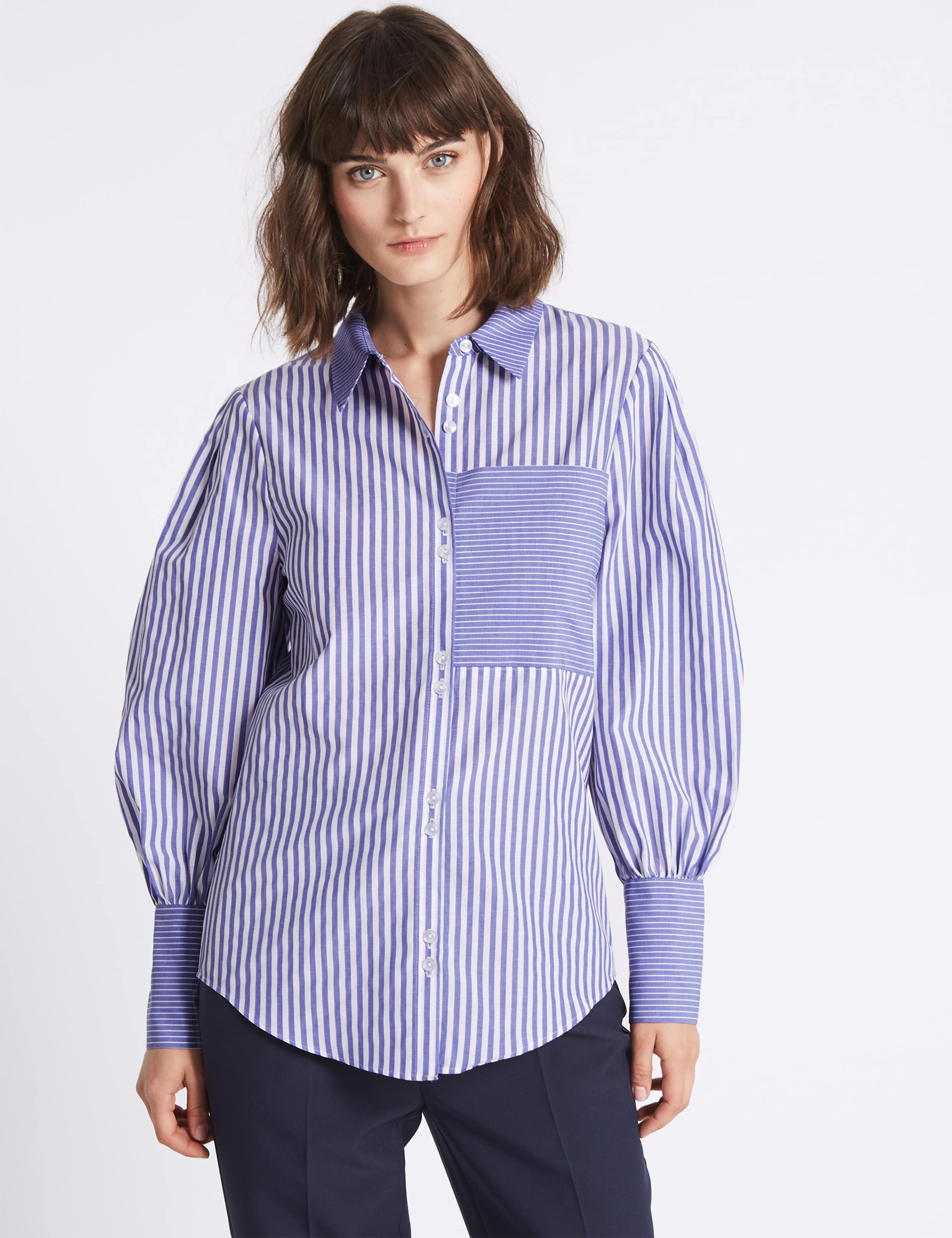 Cotton Blend Striped Long Sleeve Shirt 1 of 4