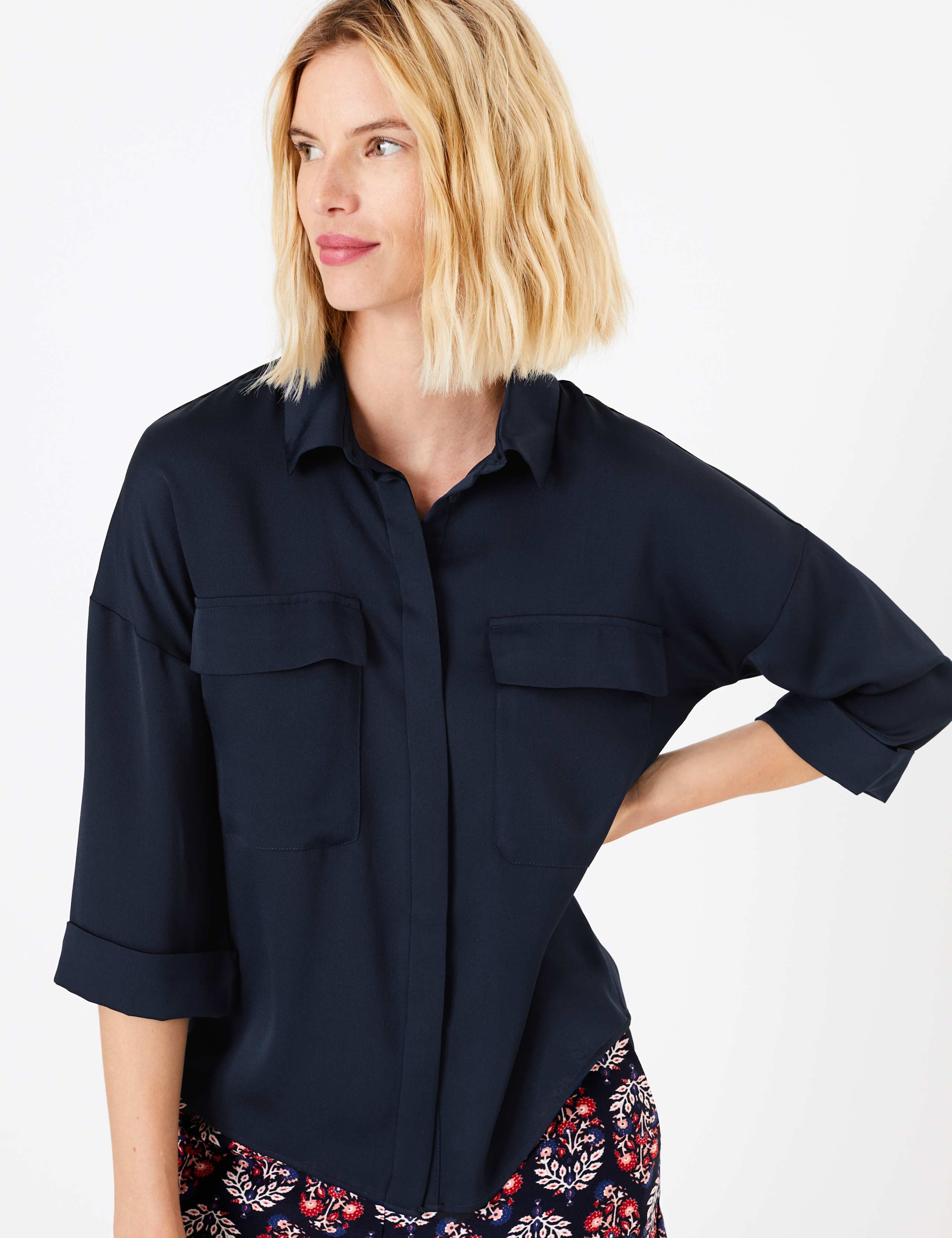 Oversized Satin 3/4 Sleeve Shirt 3 of 5