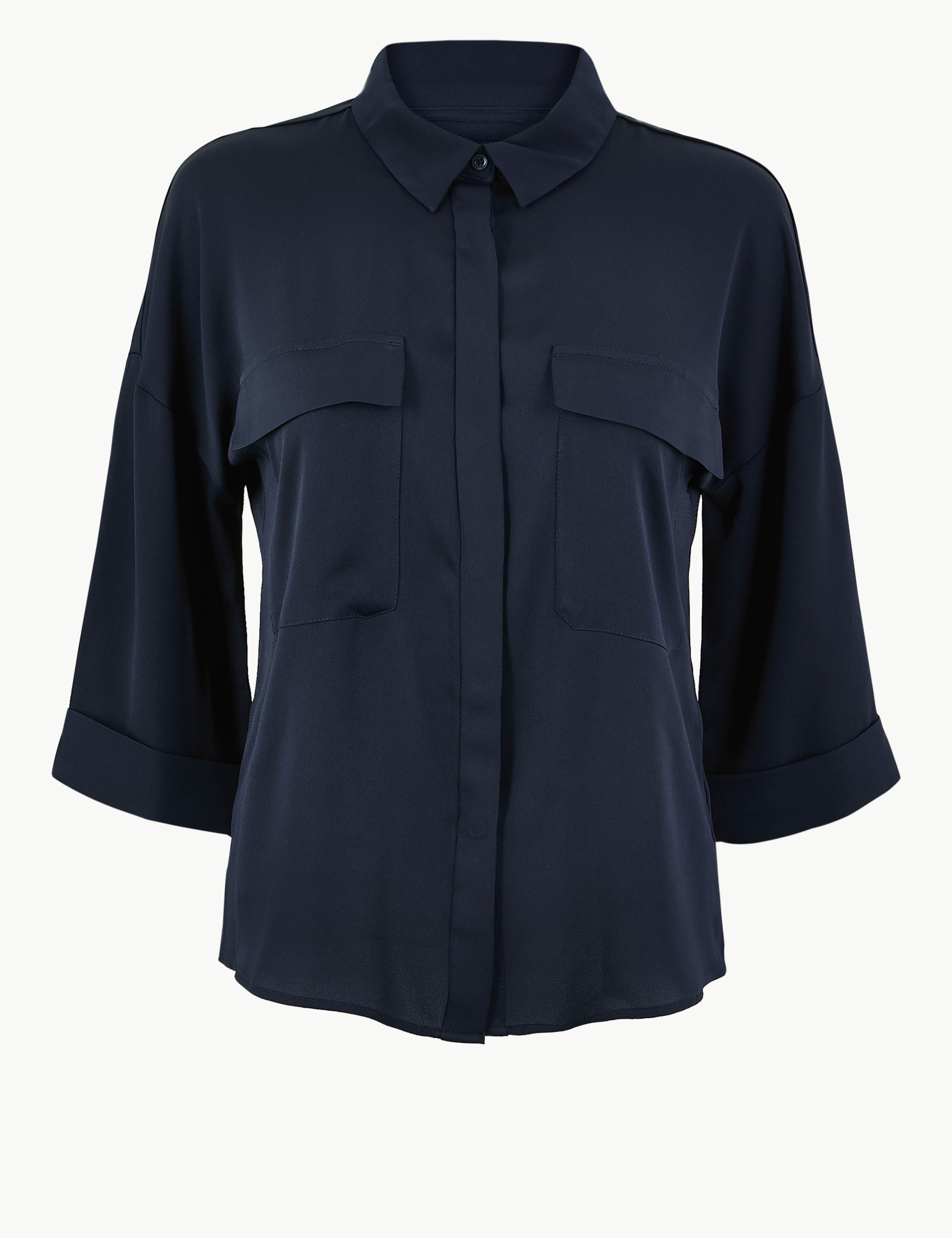Oversized Satin 3/4 Sleeve Shirt 2 of 5
