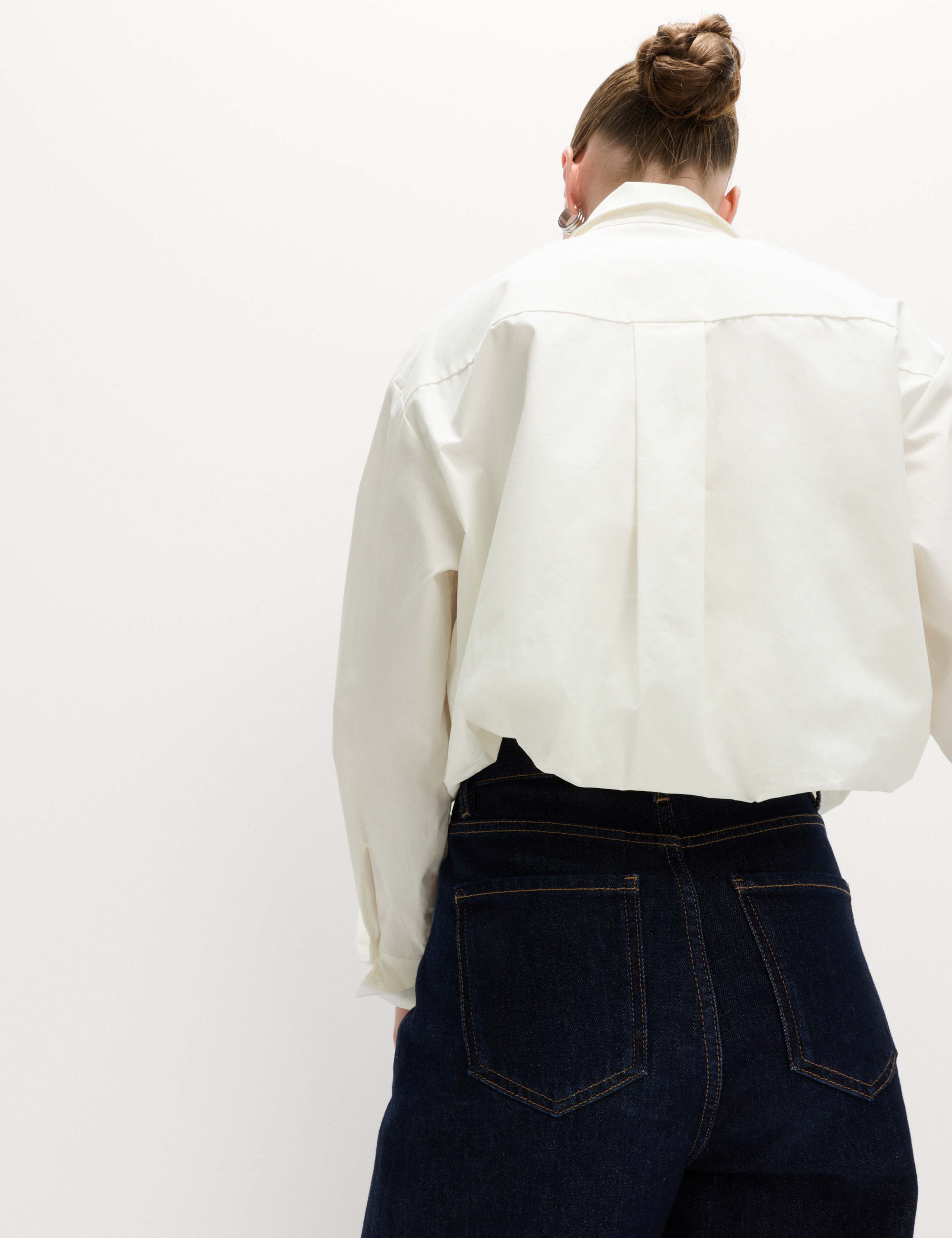 Cotton Cropped Bubble Hem Collared Shirt 6 of 6