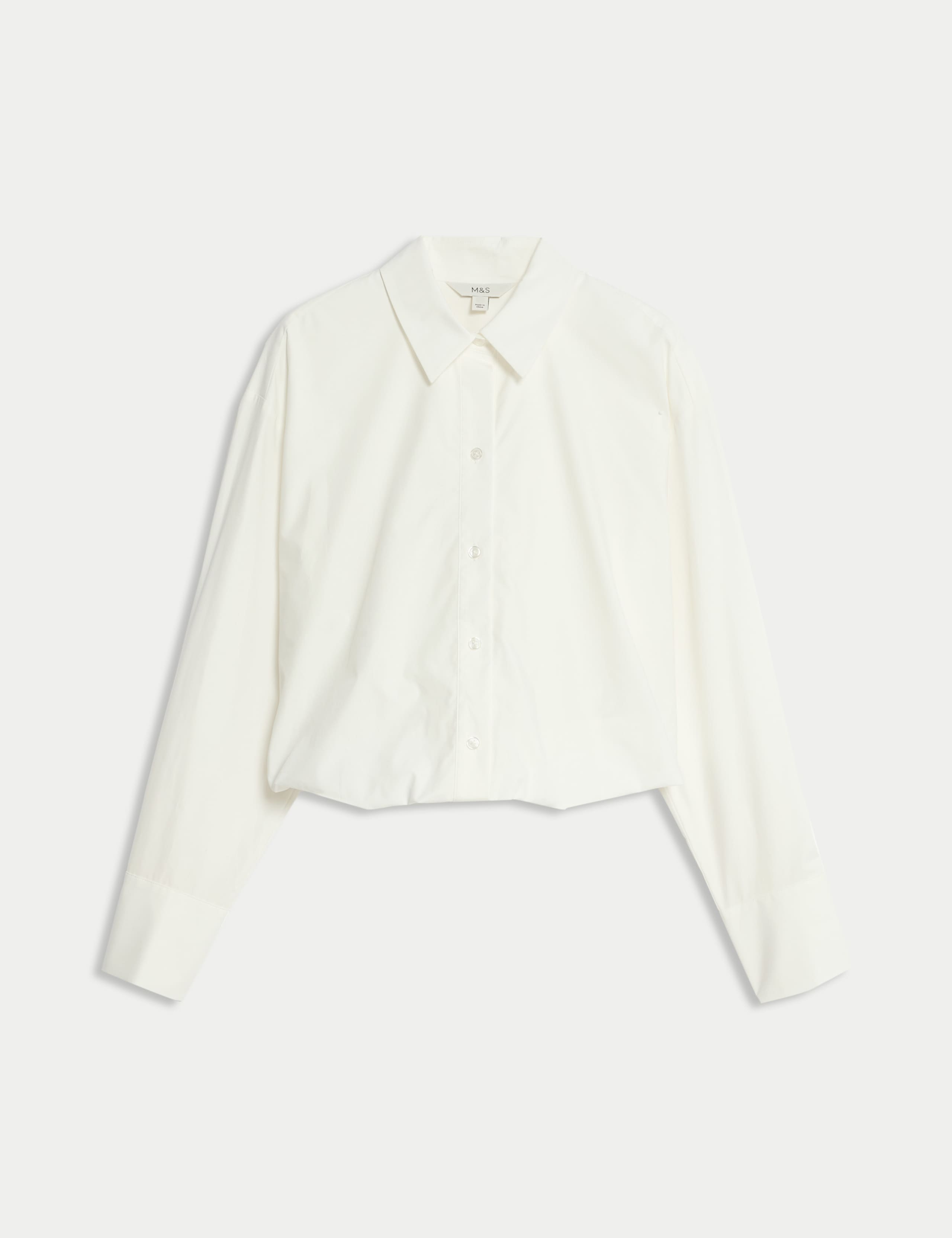 Cotton Cropped Bubble Hem Collared Shirt 2 of 6