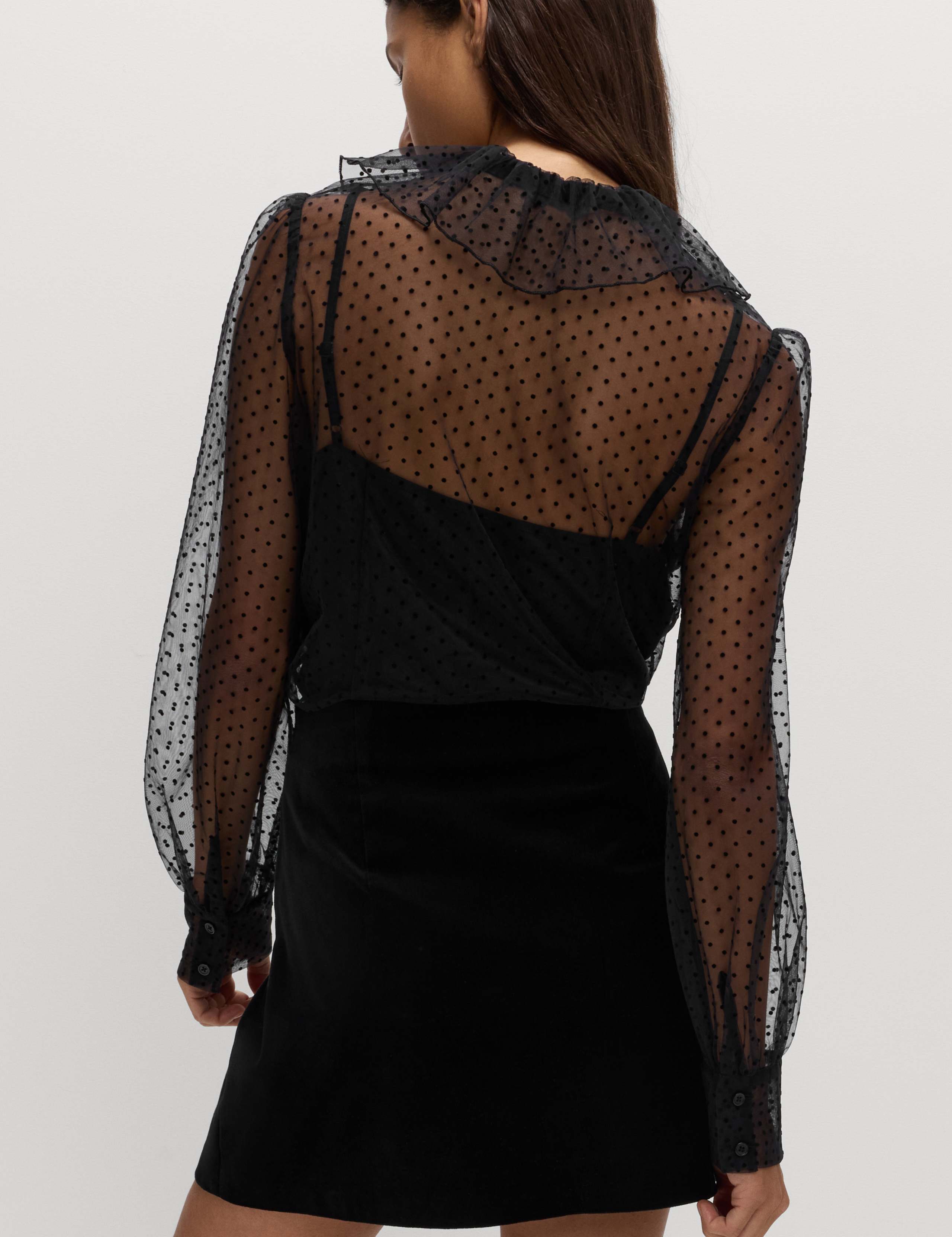 Polka Dot Tie Neck Frill Detail Blouse 4 of 5