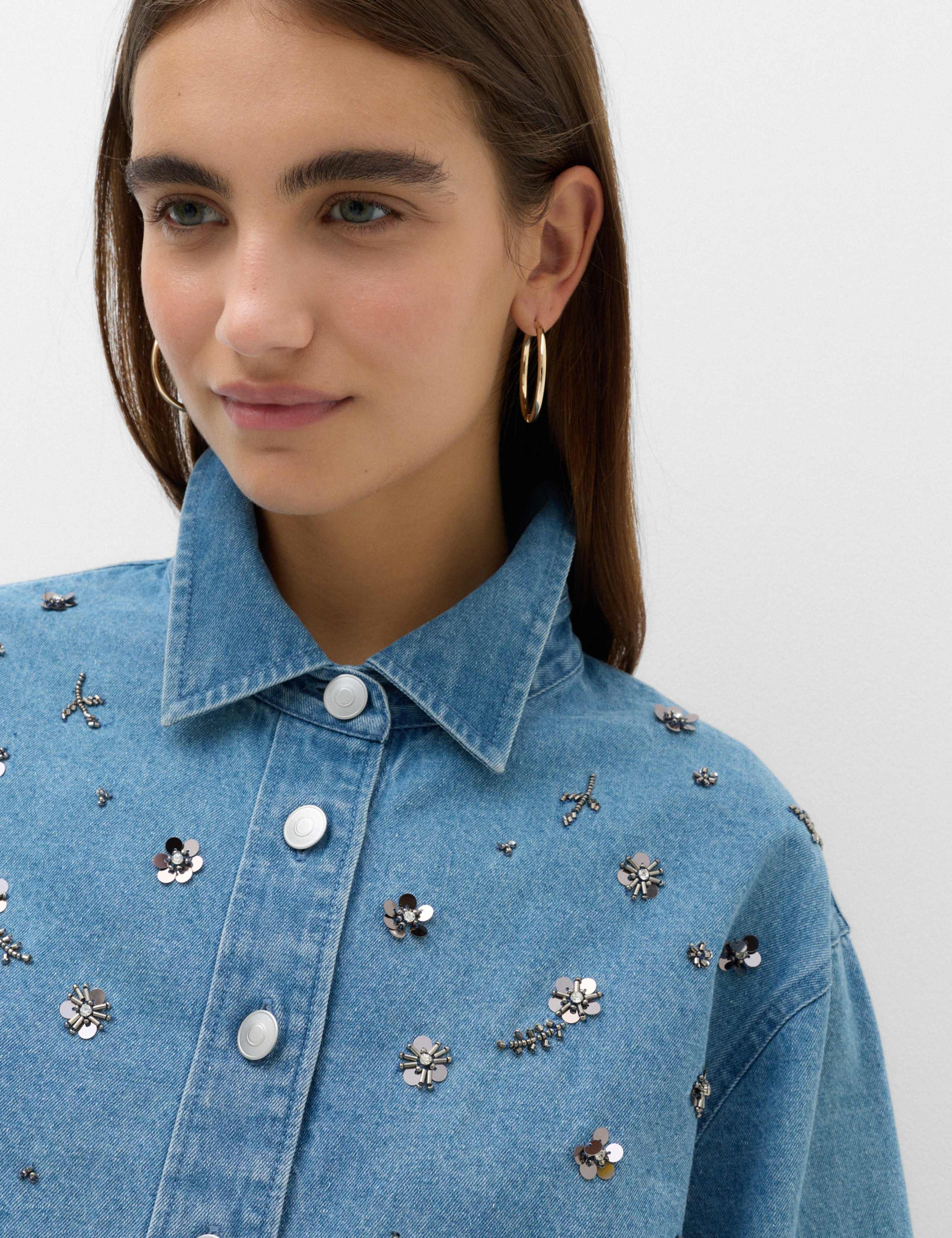 Embellished Denim Collared Shirt 3 of 6