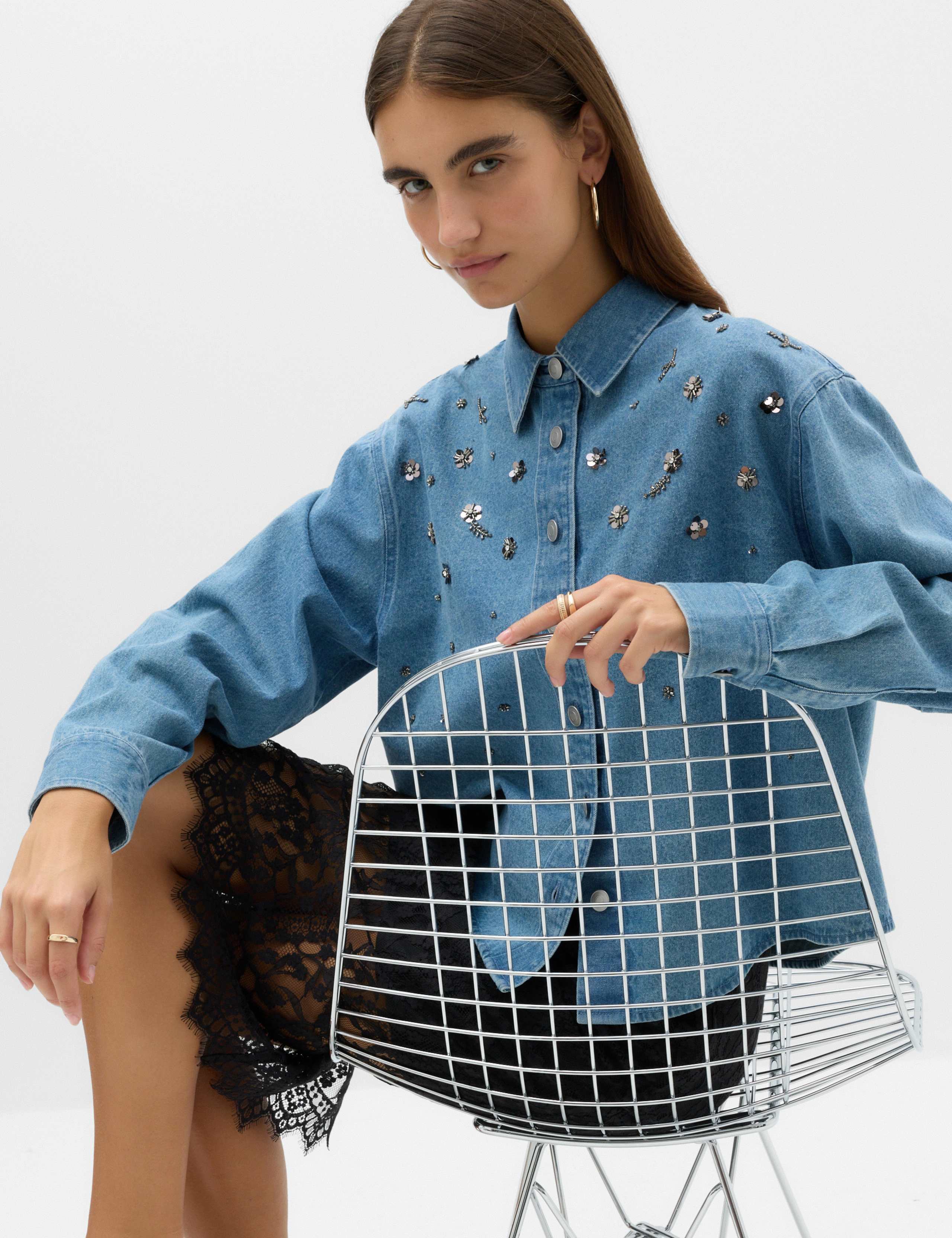 Embellished Denim Collared Shirt 6 of 6