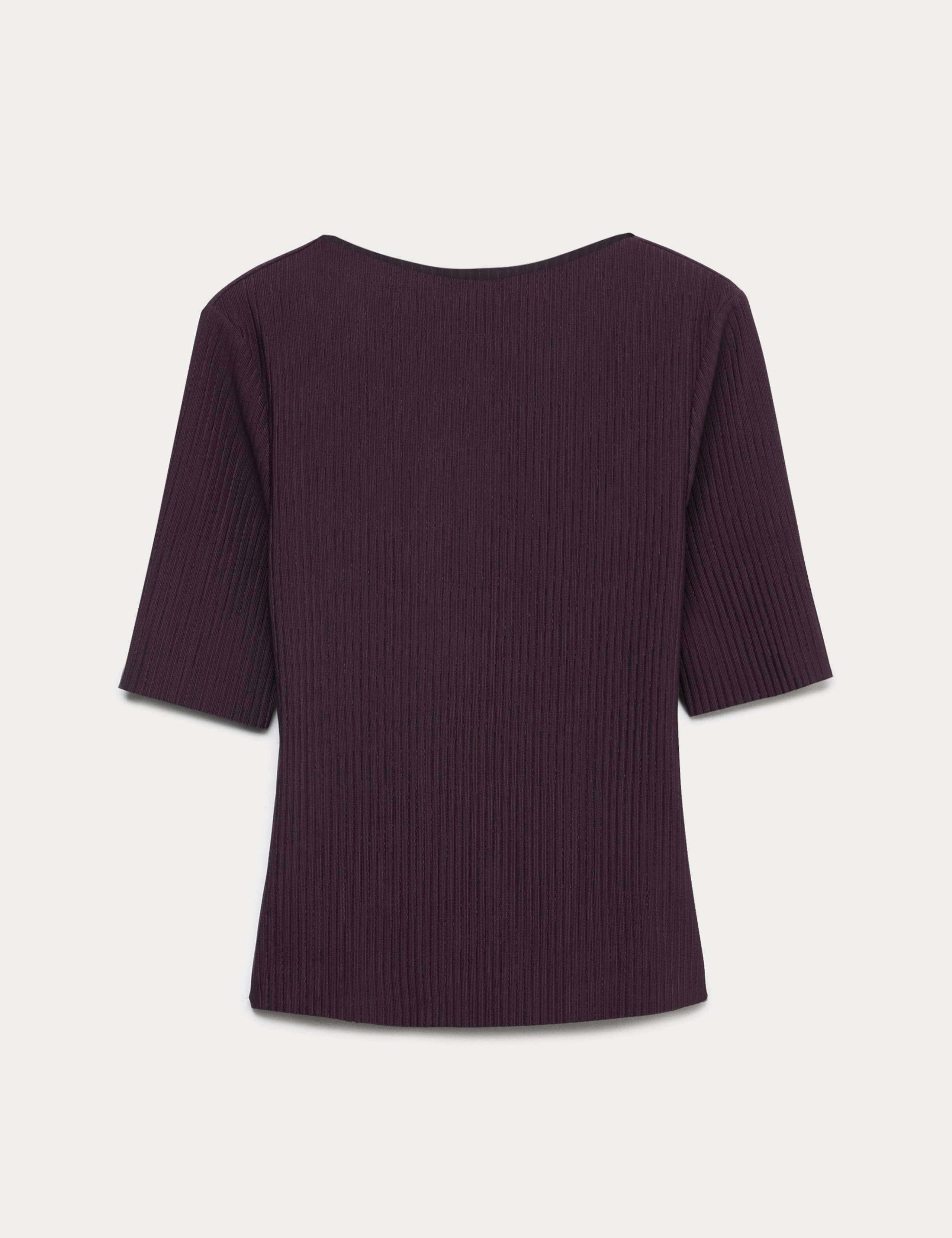 Ribbed Round Neck 3/4 Sleeve Top 2 of 5