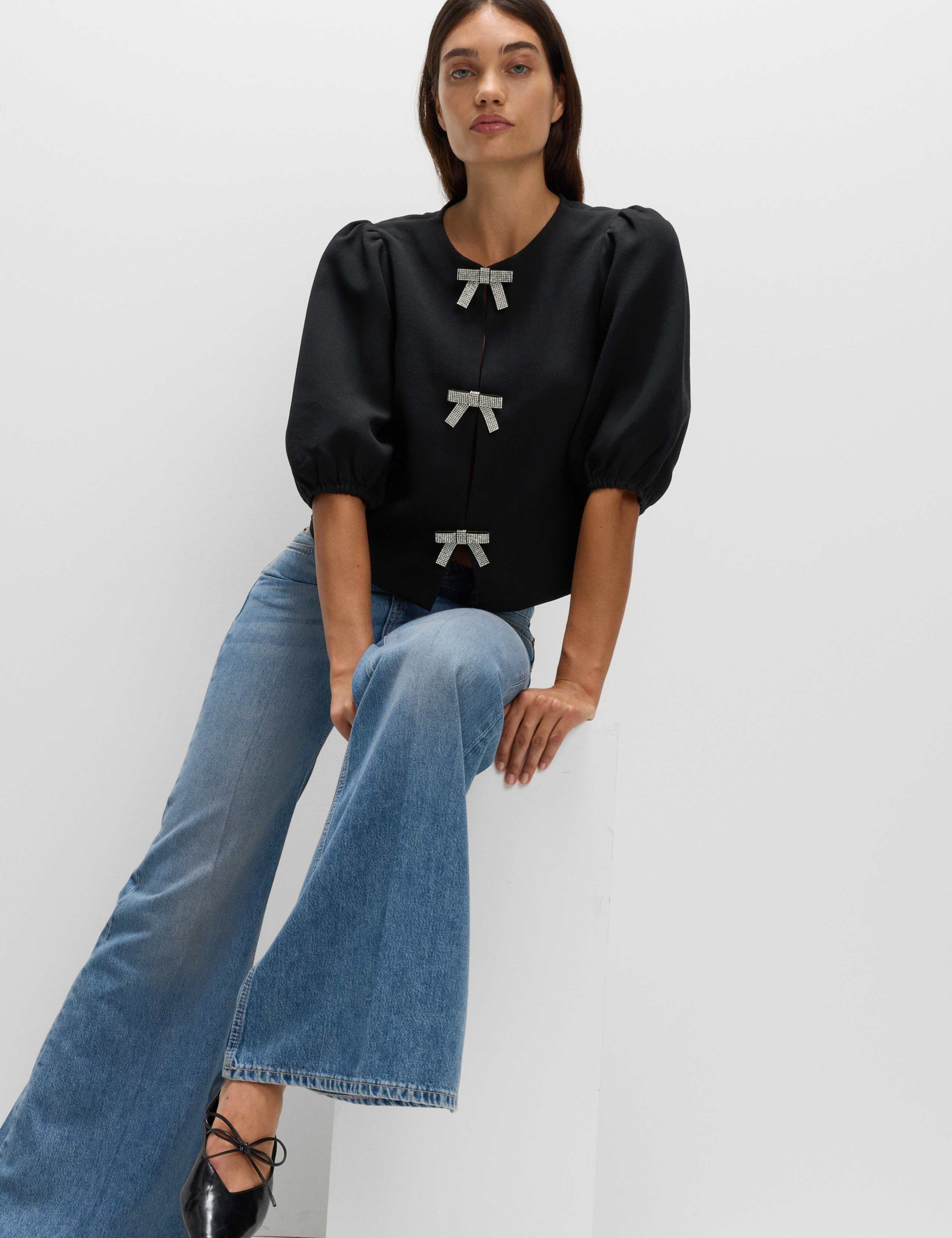 Embellished Bow Puff Sleeve Top 4 of 6