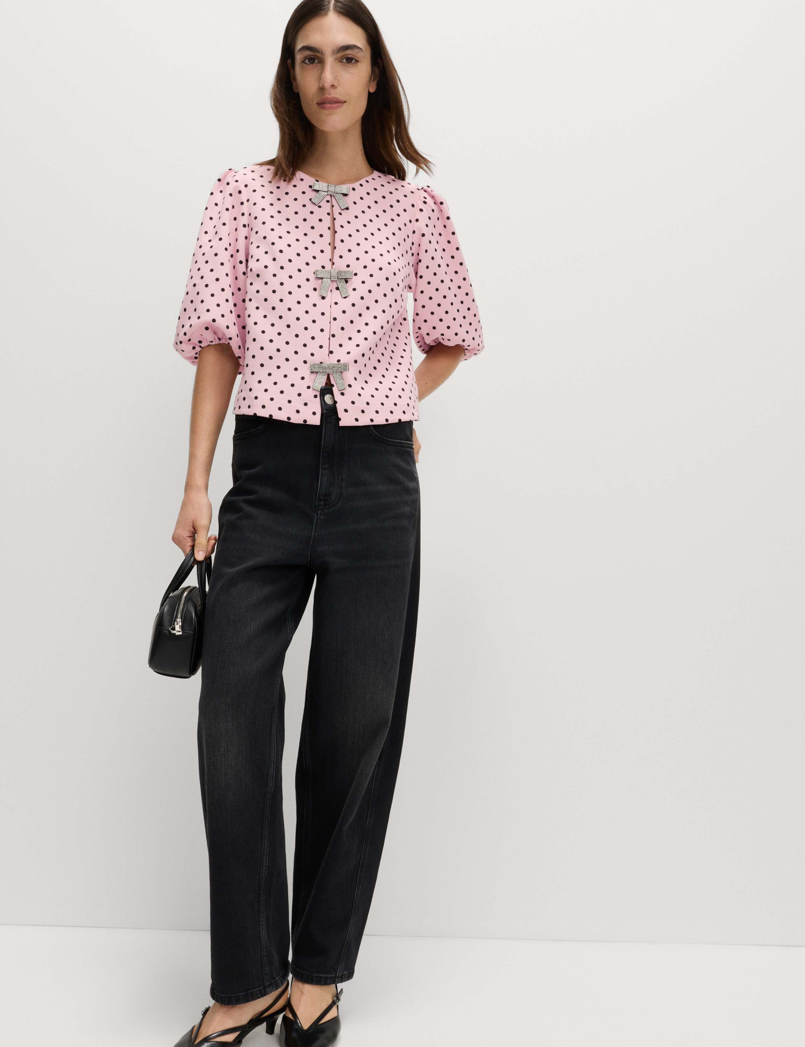 Polka Dot Embellished Bow Top 3 of 5