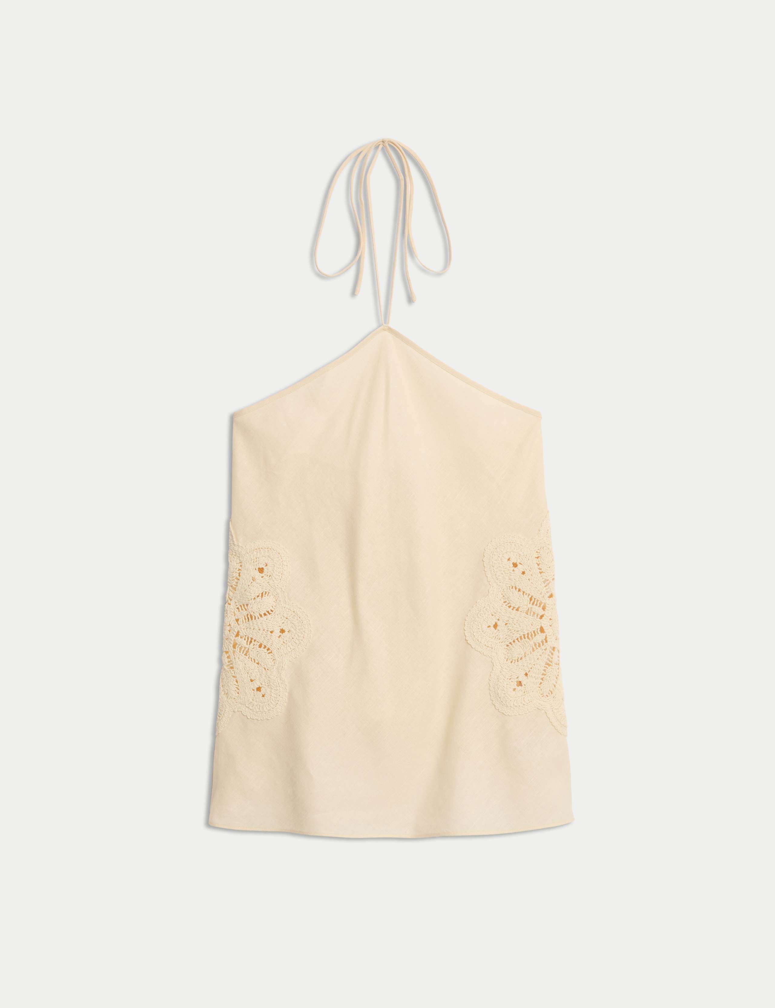Linen Rich Cutwork Detail Halter Neck Top 2 of 4