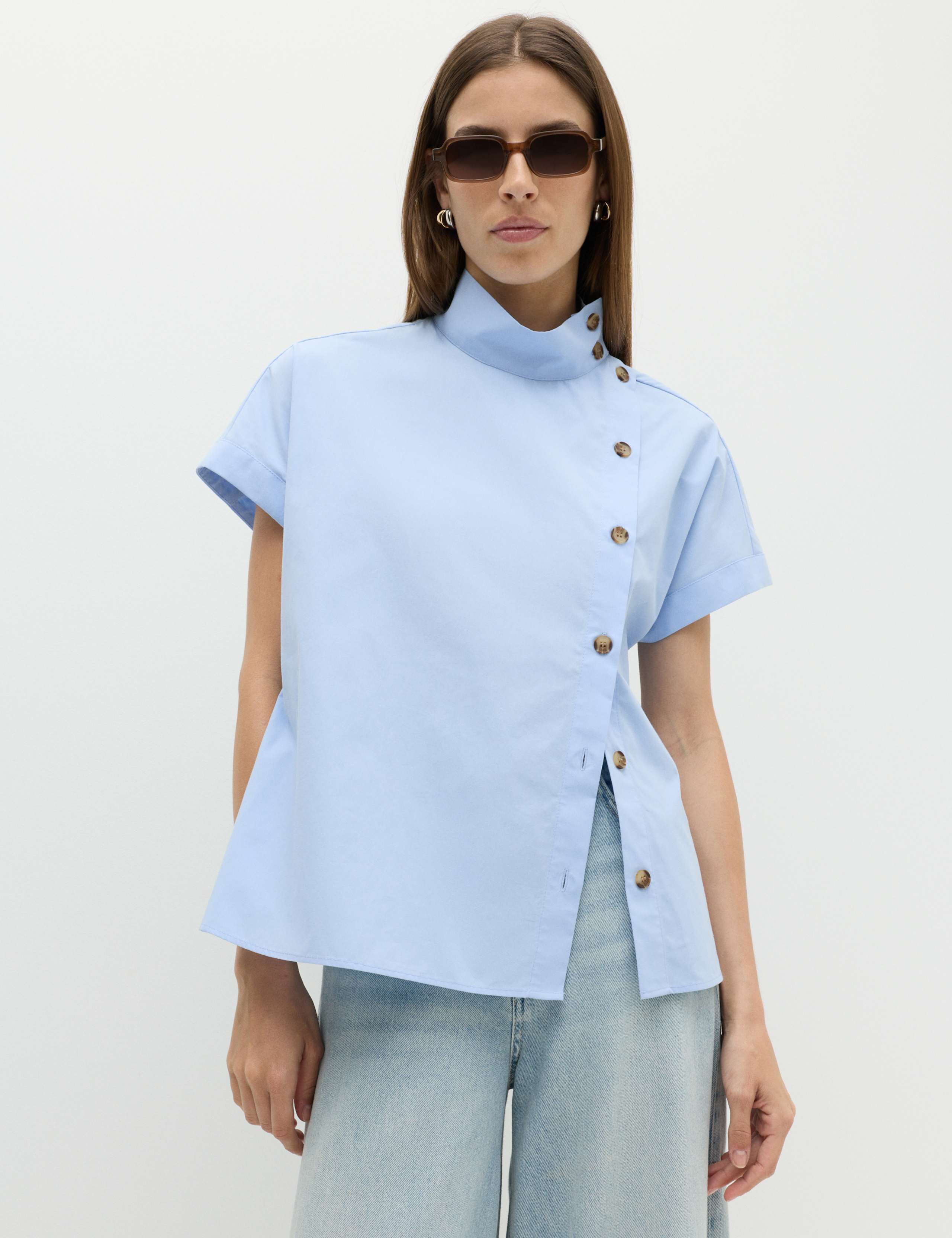 Funnel Neck Button Through Shirt 1 of 6