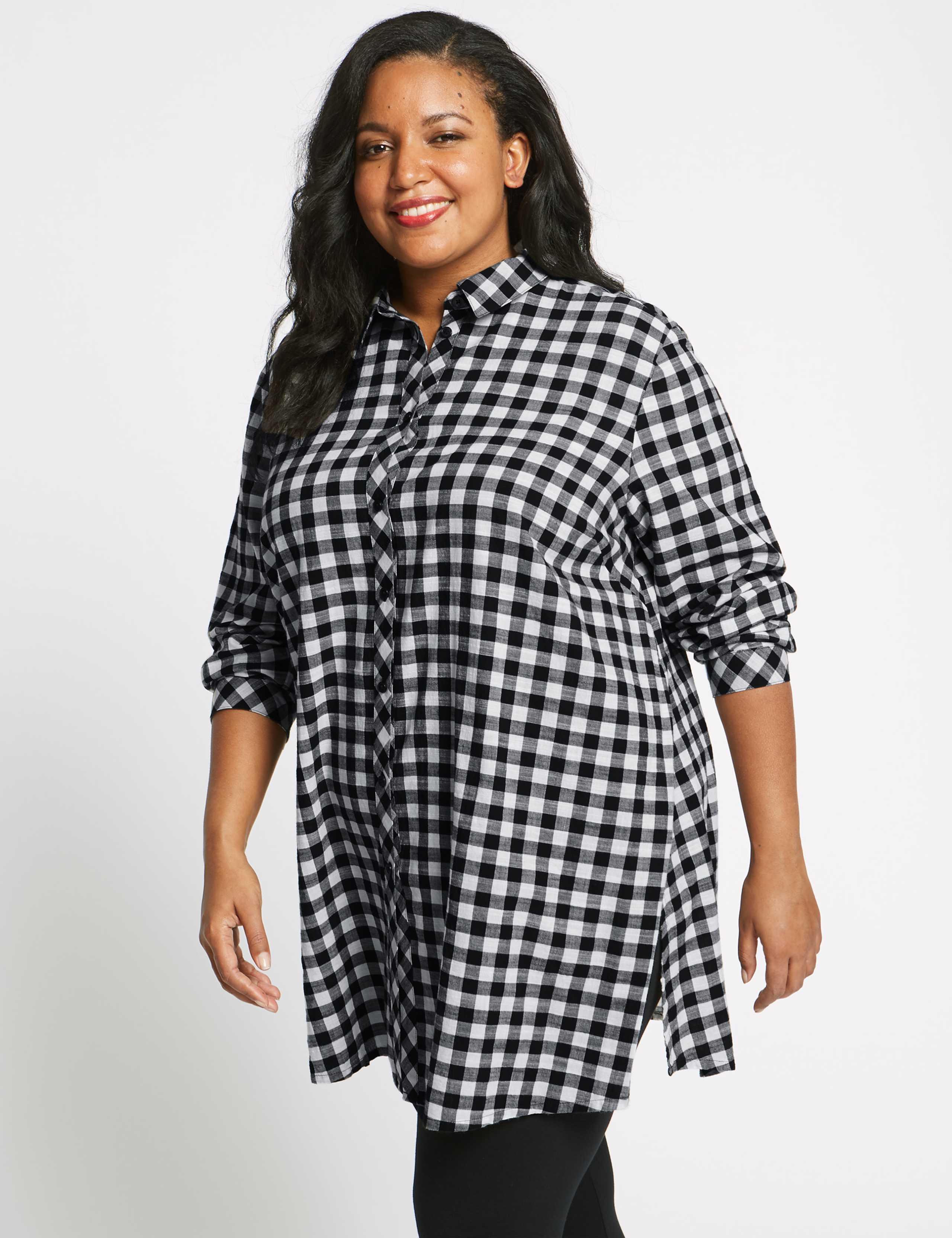 CURVE Pure Cotton Checked Longline Shirt 1 of 5