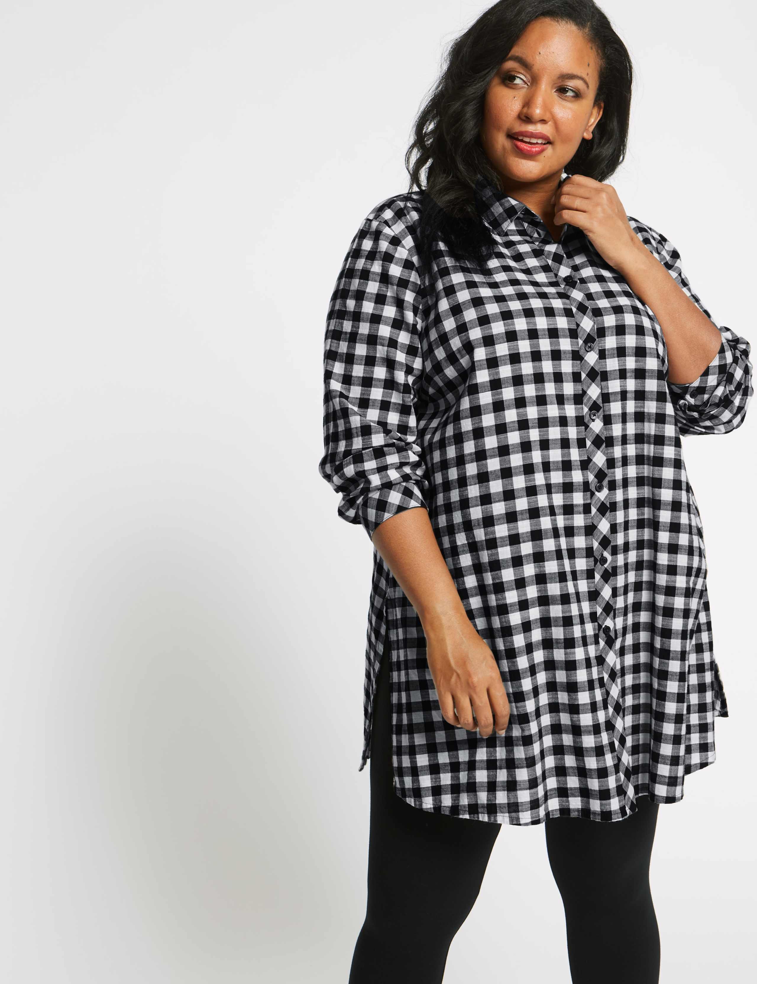CURVE Pure Cotton Checked Longline Shirt 3 of 5