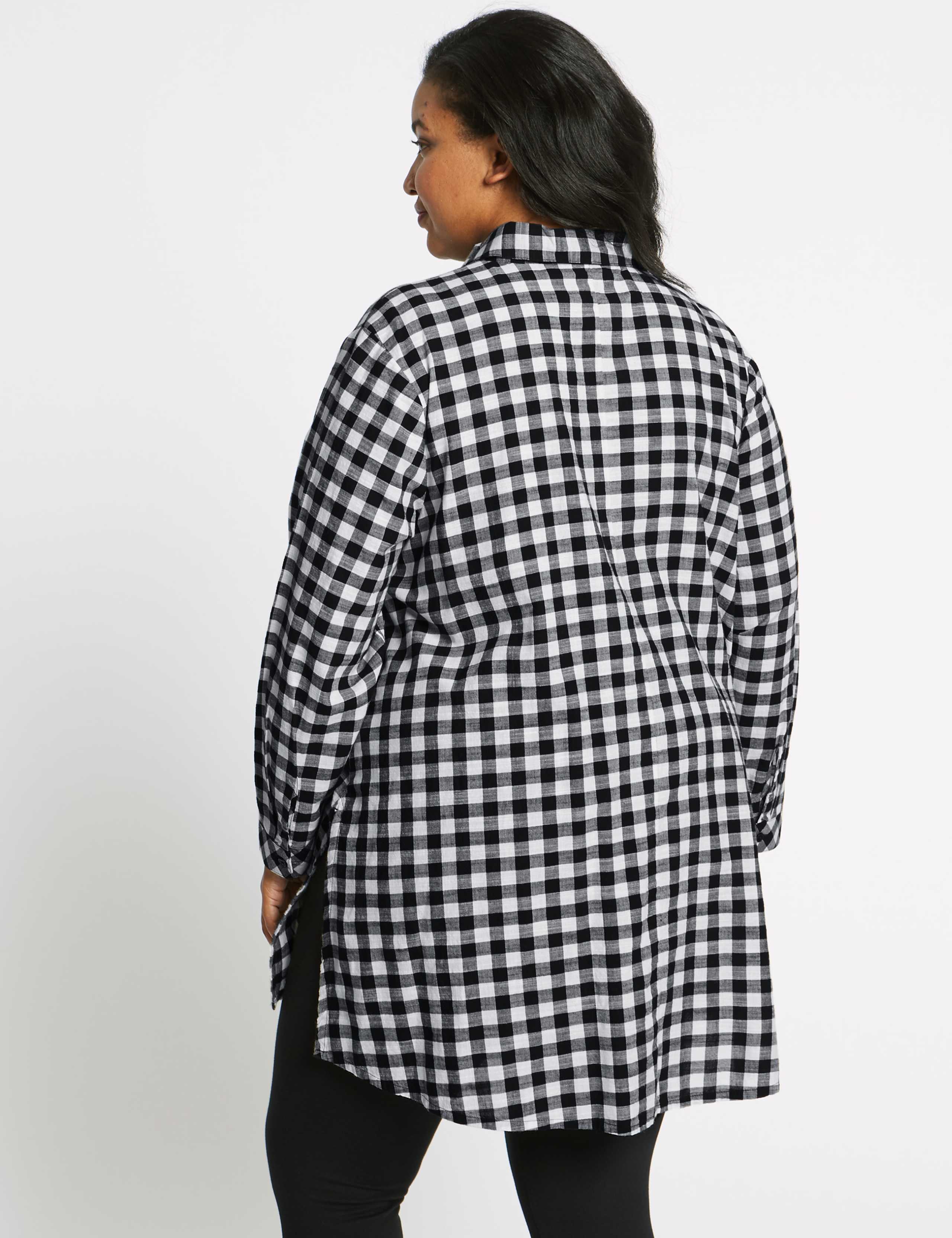 CURVE Pure Cotton Checked Longline Shirt 4 of 5