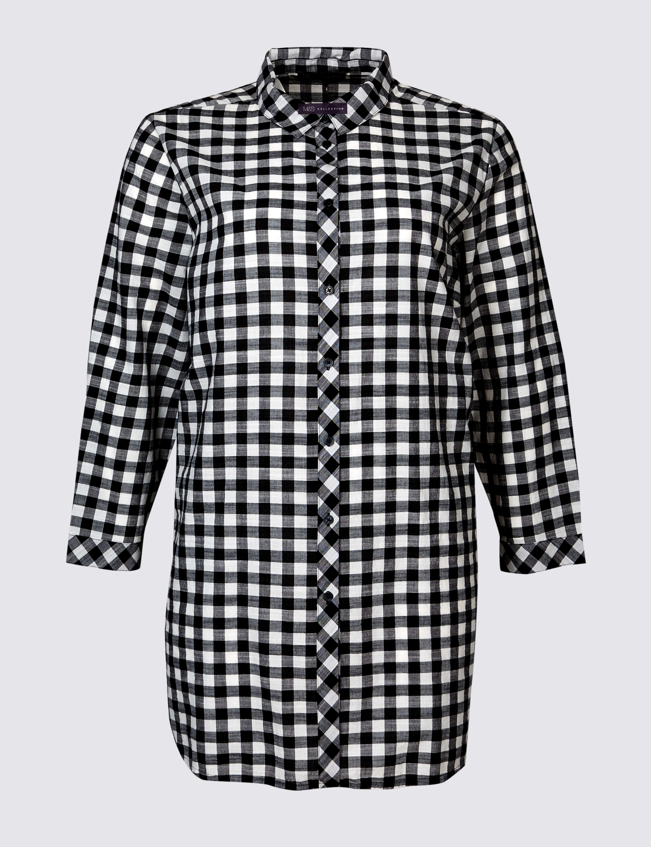 CURVE Pure Cotton Checked Longline Shirt 2 of 5