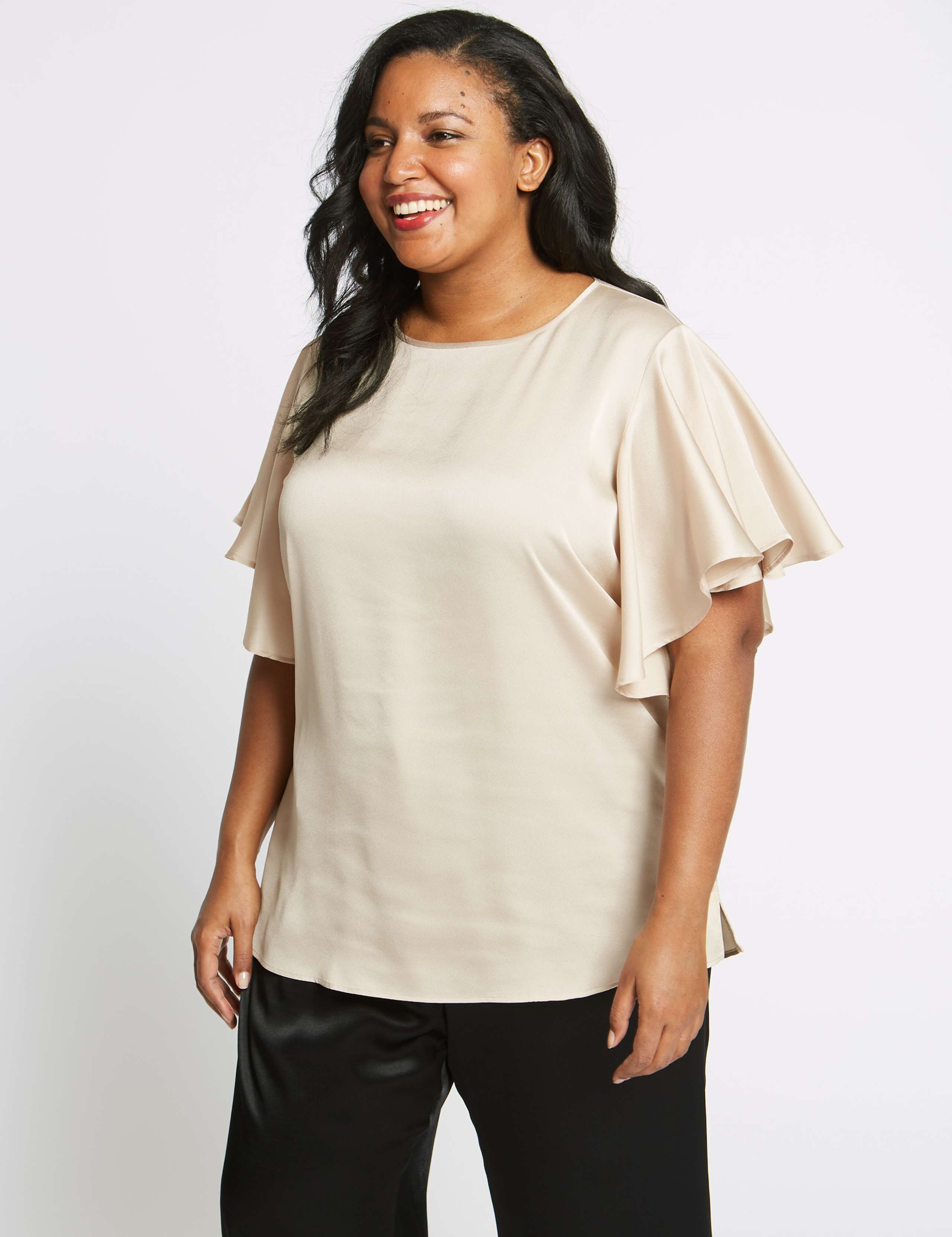 CURVE Round Neck Ruffle Sleeve Satin Blouse 1 of 5