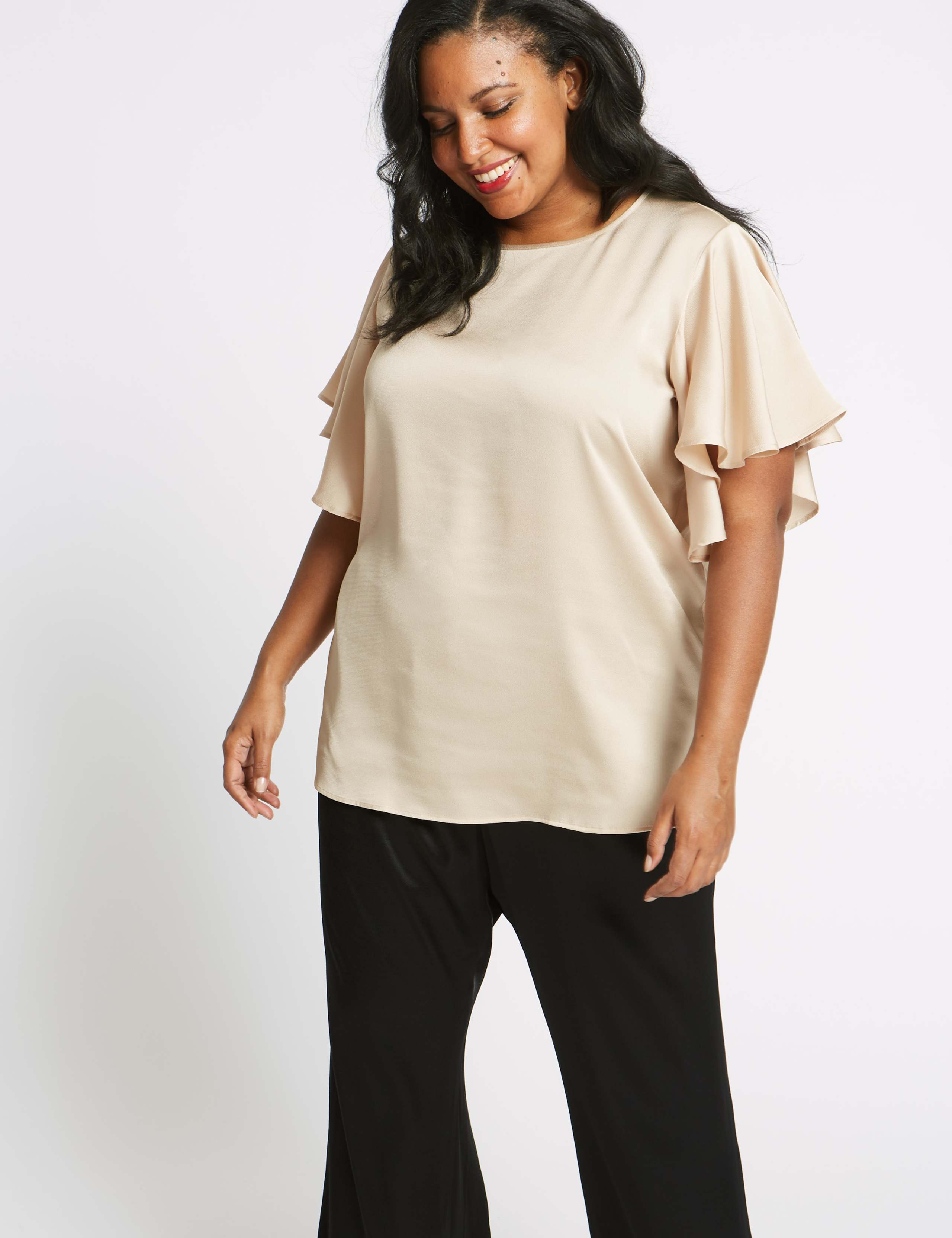 CURVE Round Neck Ruffle Sleeve Satin Blouse 3 of 5