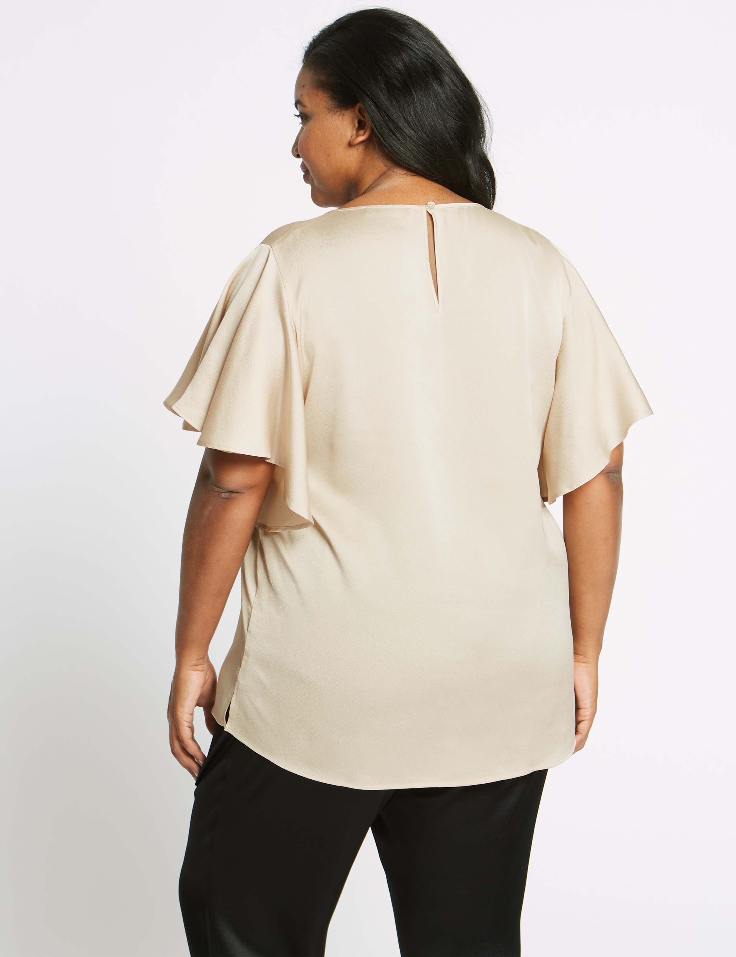 CURVE Round Neck Ruffle Sleeve Satin Blouse 4 of 5