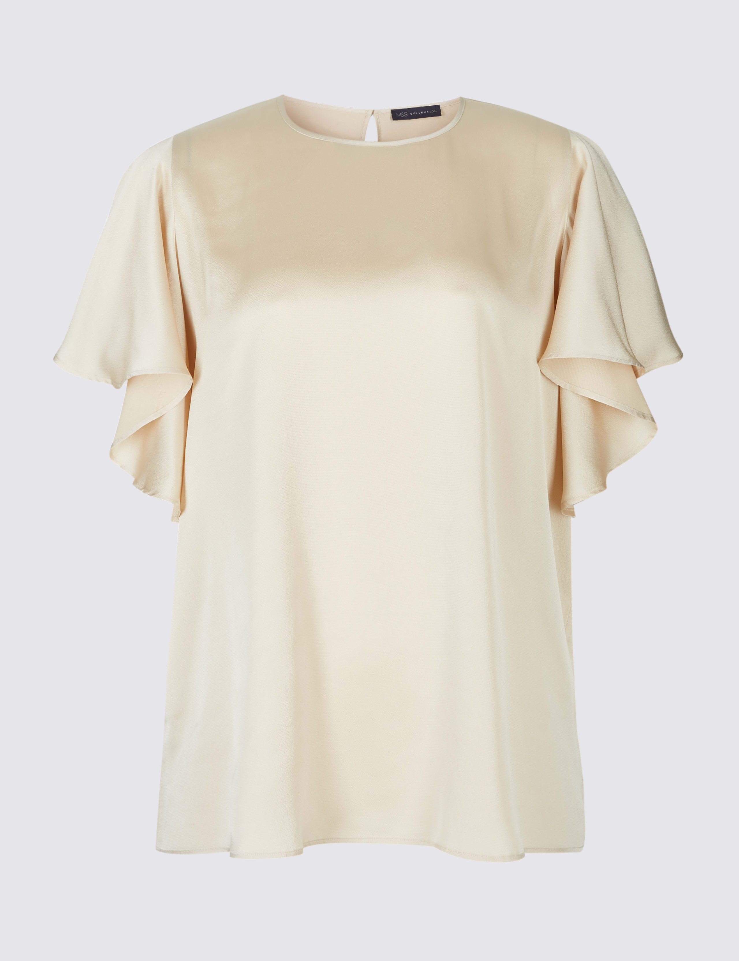 CURVE Round Neck Ruffle Sleeve Satin Blouse 2 of 5