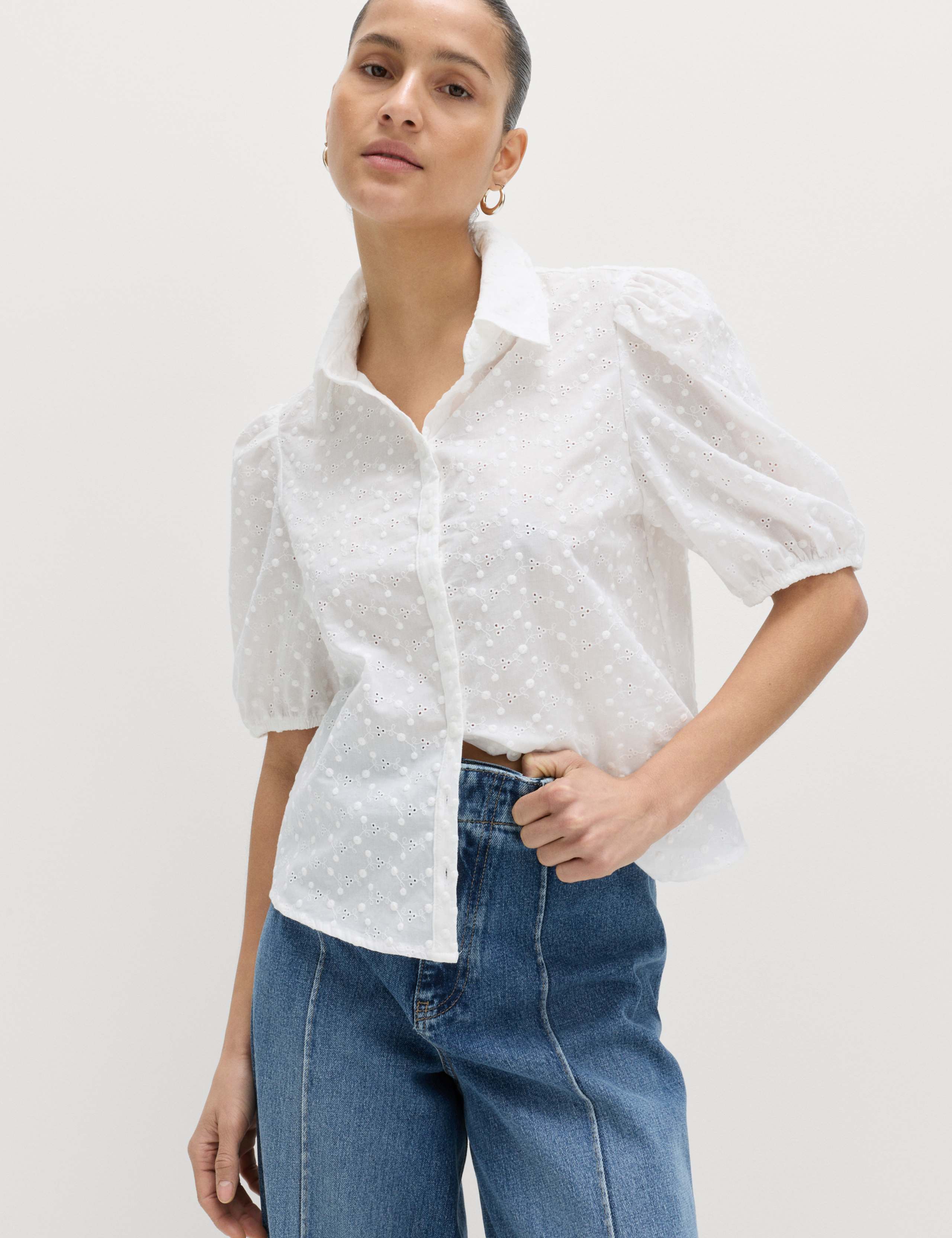 Pure Cotton Embroidered Button Through Shirt 1 of 6