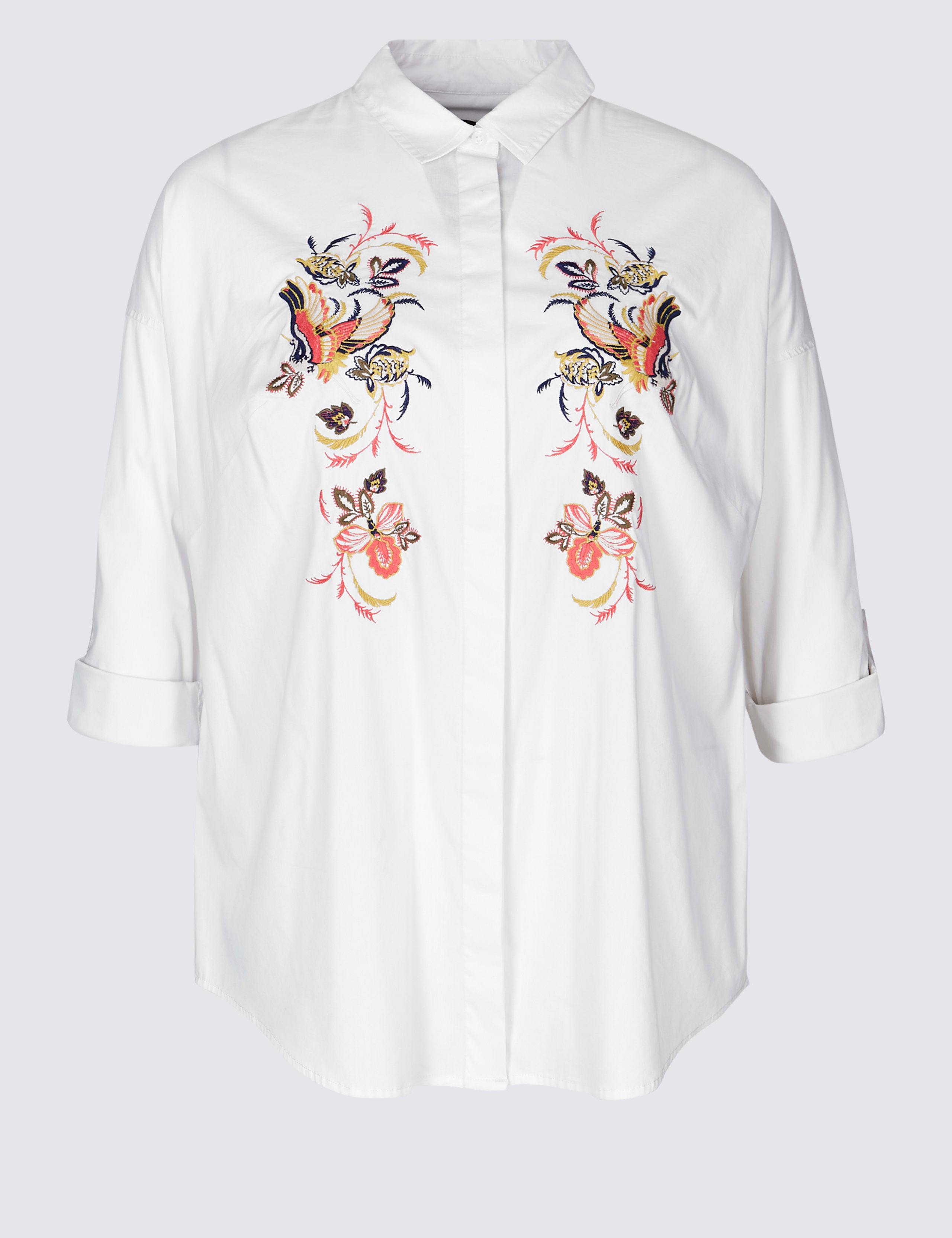 CURVE Cotton Rich Embroidered Shirt 2 of 5