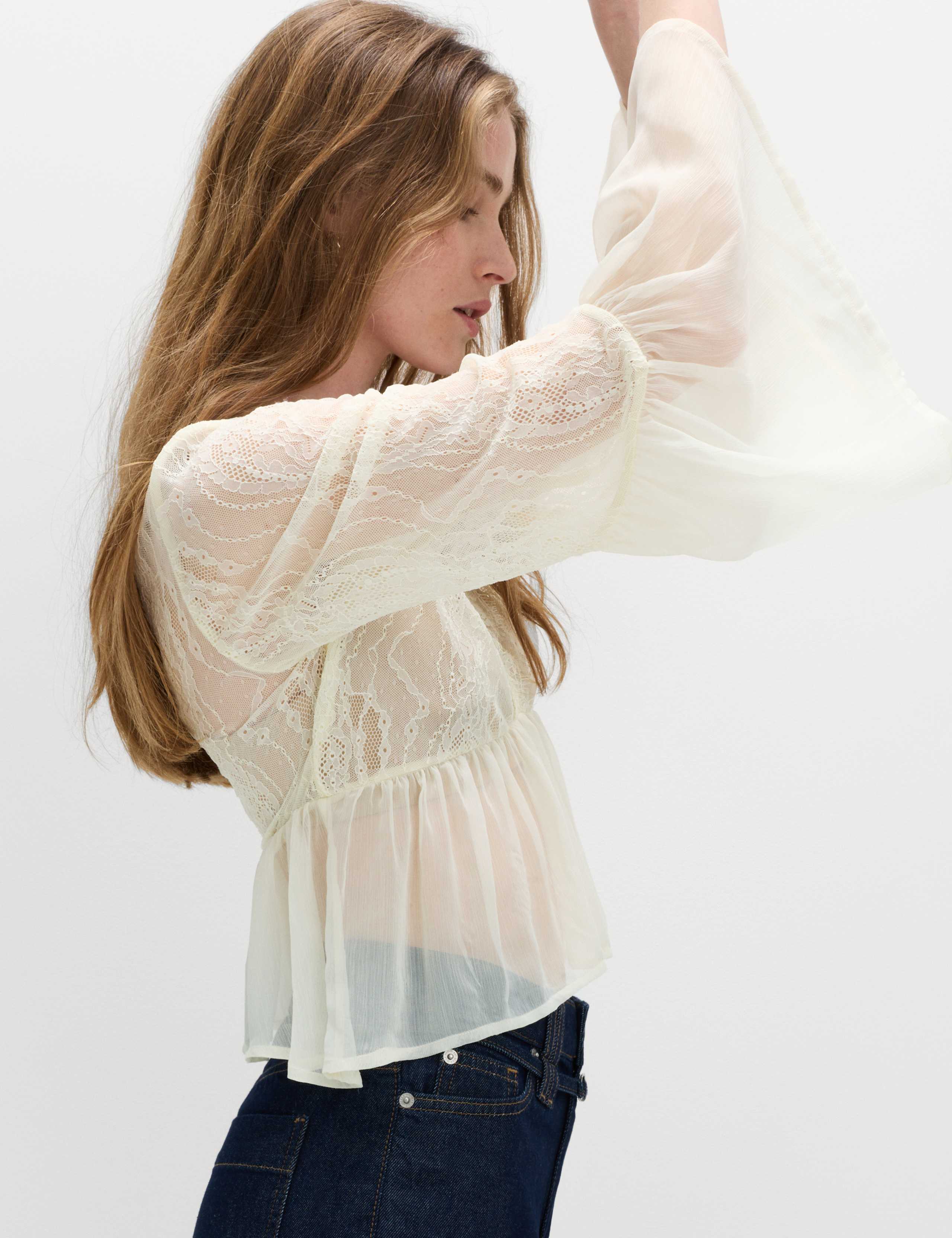 V-Neck Lace Flute Sleeve Top 3 of 5