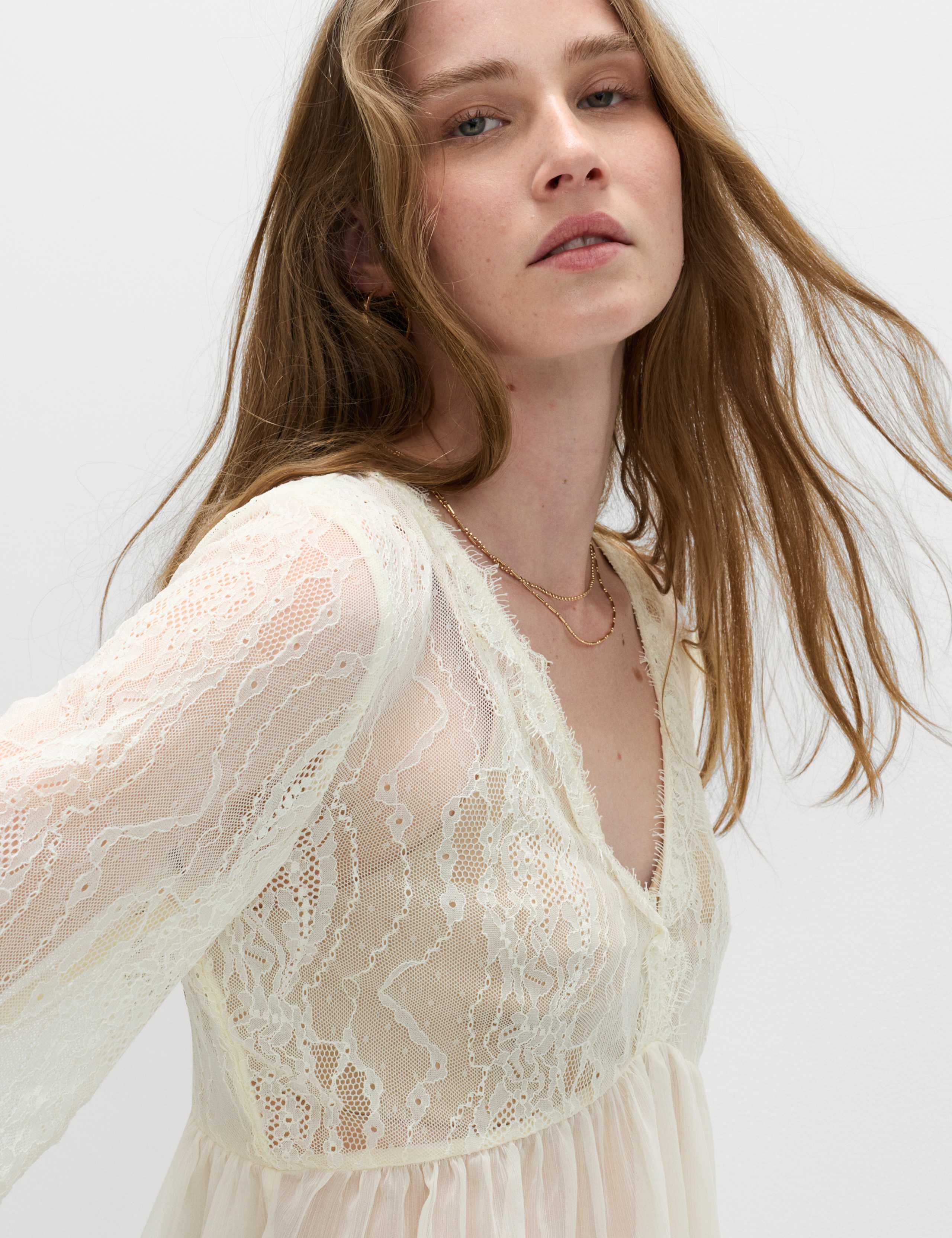 V-Neck Lace Flute Sleeve Top 4 of 5