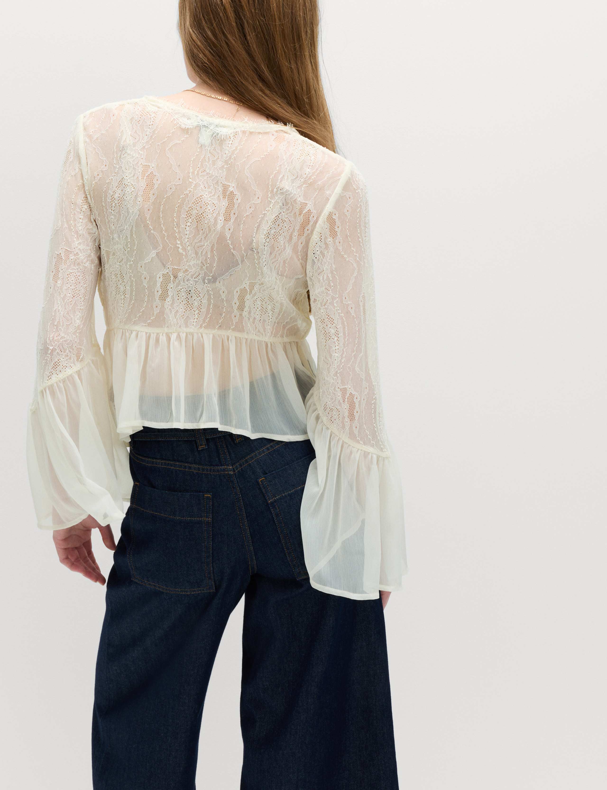 V-Neck Lace Flute Sleeve Top 5 of 5
