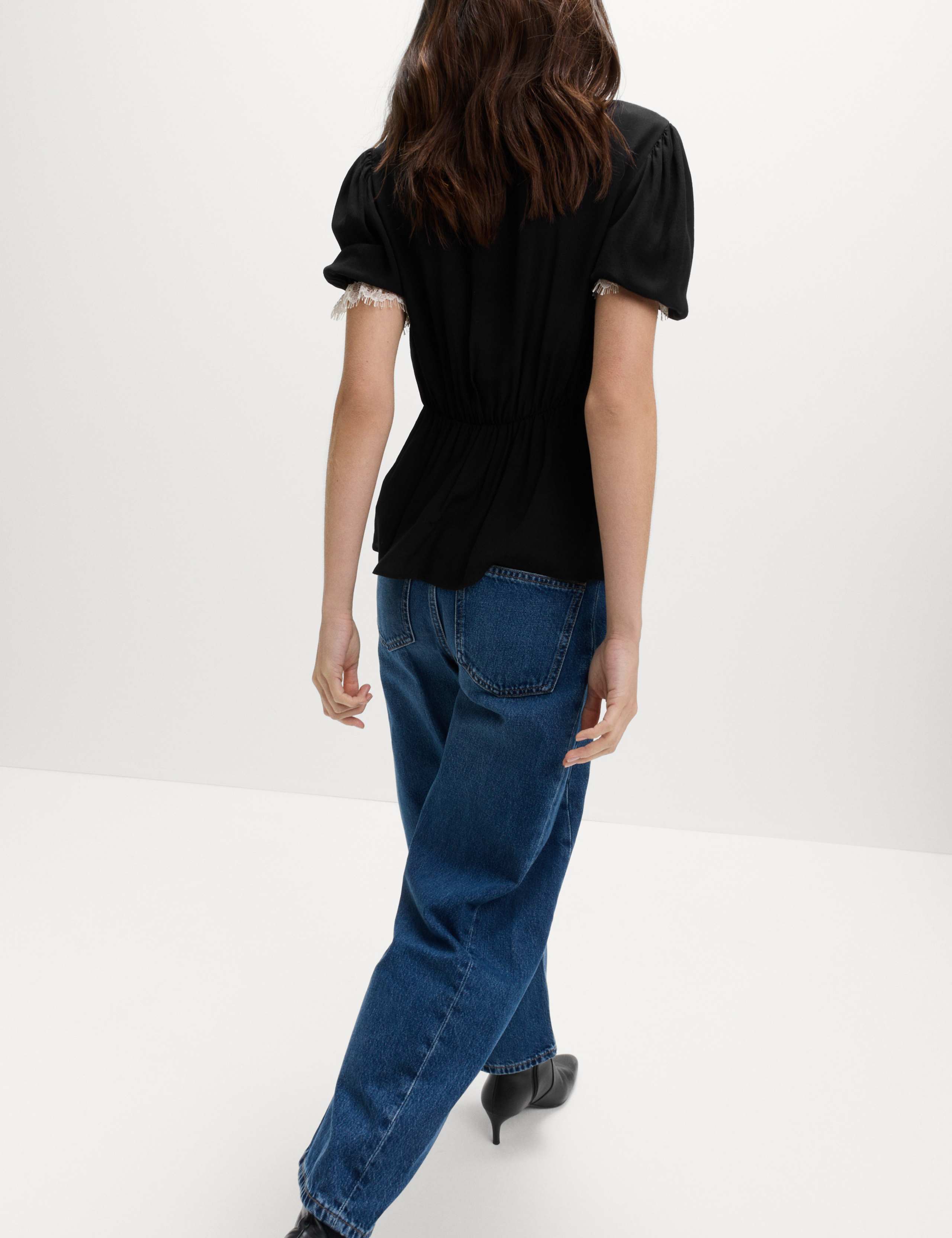 V-Neck Lace Insert Bow Detail Top 5 of 6