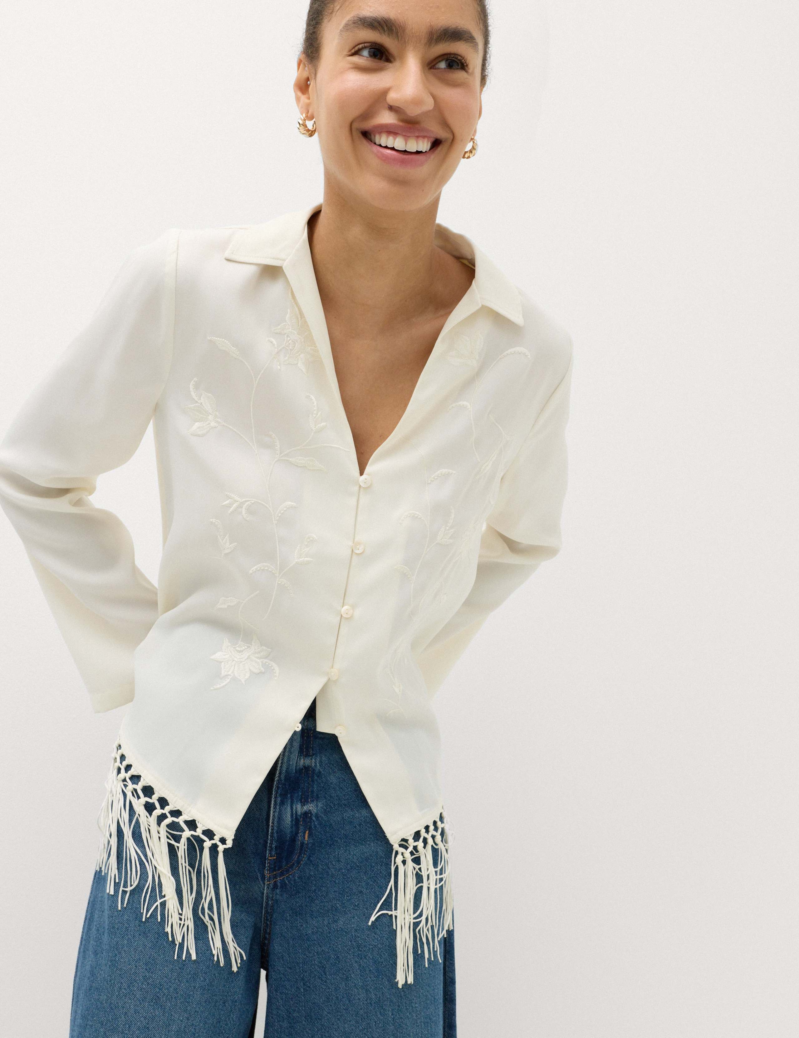 Embroidered Collared Fringe Detail Shirt 3 of 7