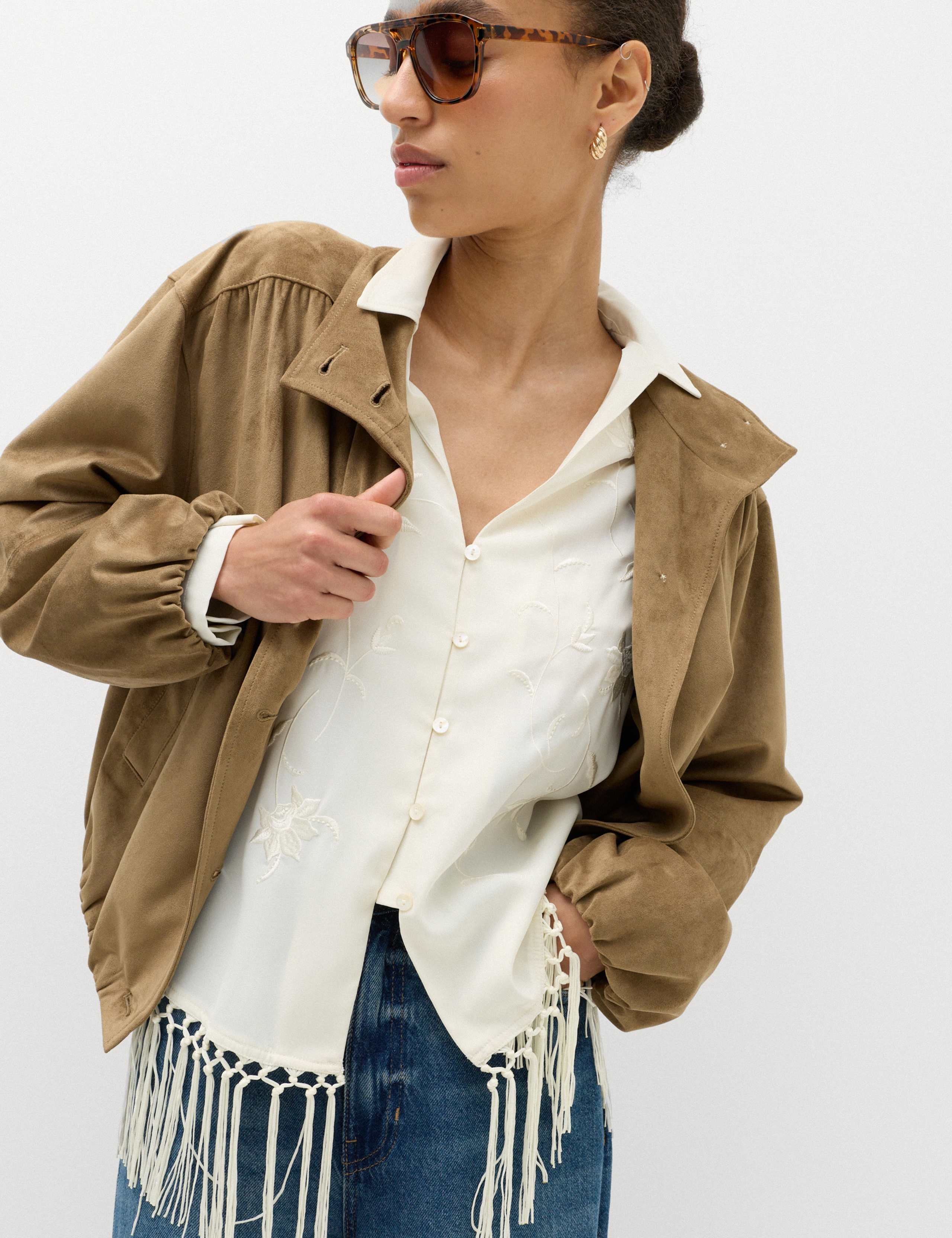 Embroidered Collared Fringe Detail Shirt 6 of 7
