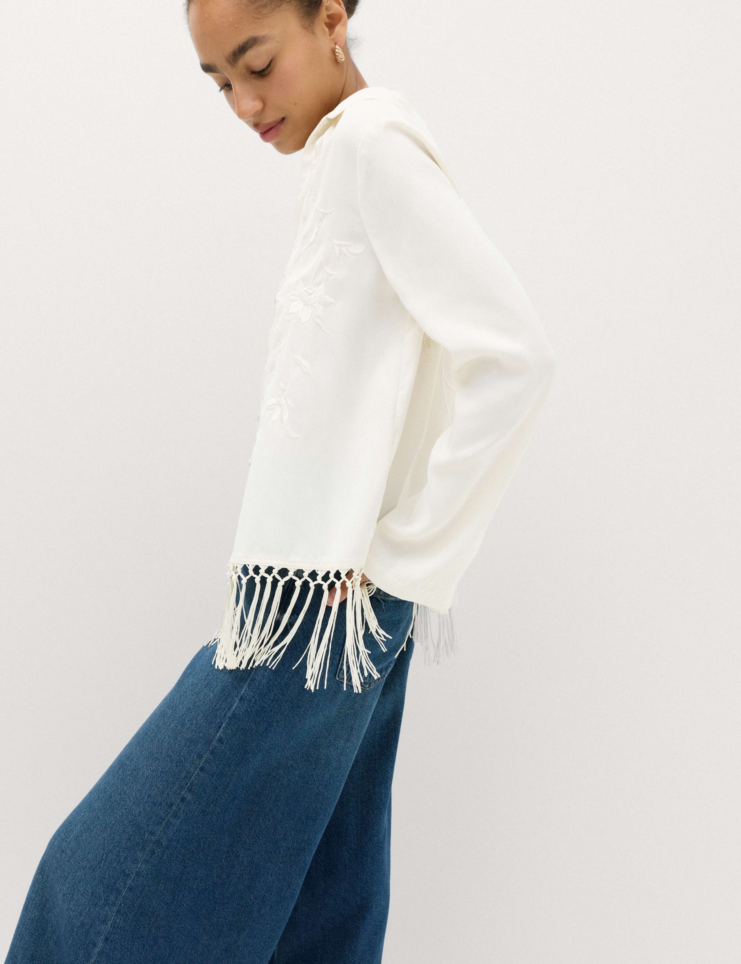 Embroidered Collared Fringe Detail Shirt 7 of 7