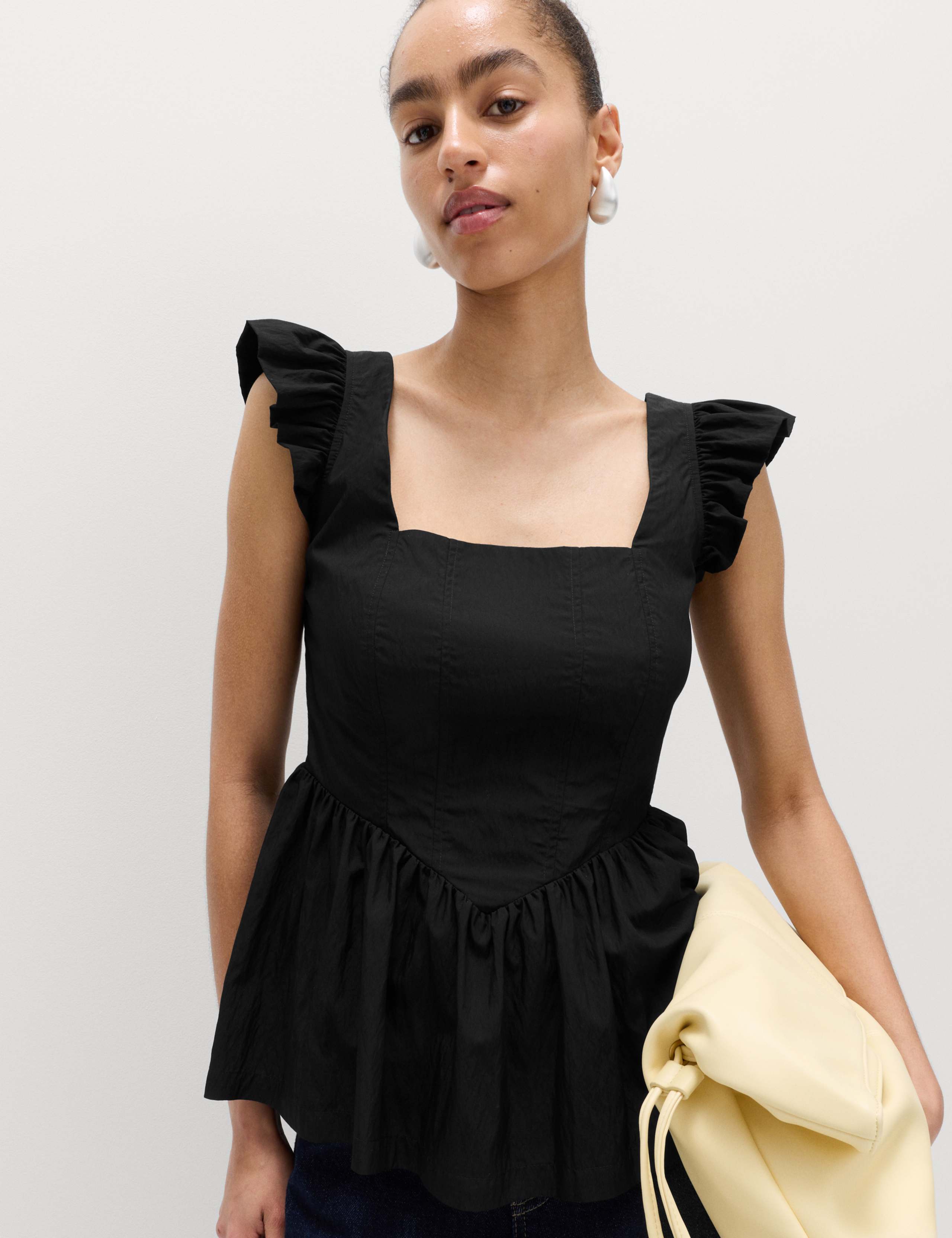 Technical Square Neck Peplum Top 1 of 6