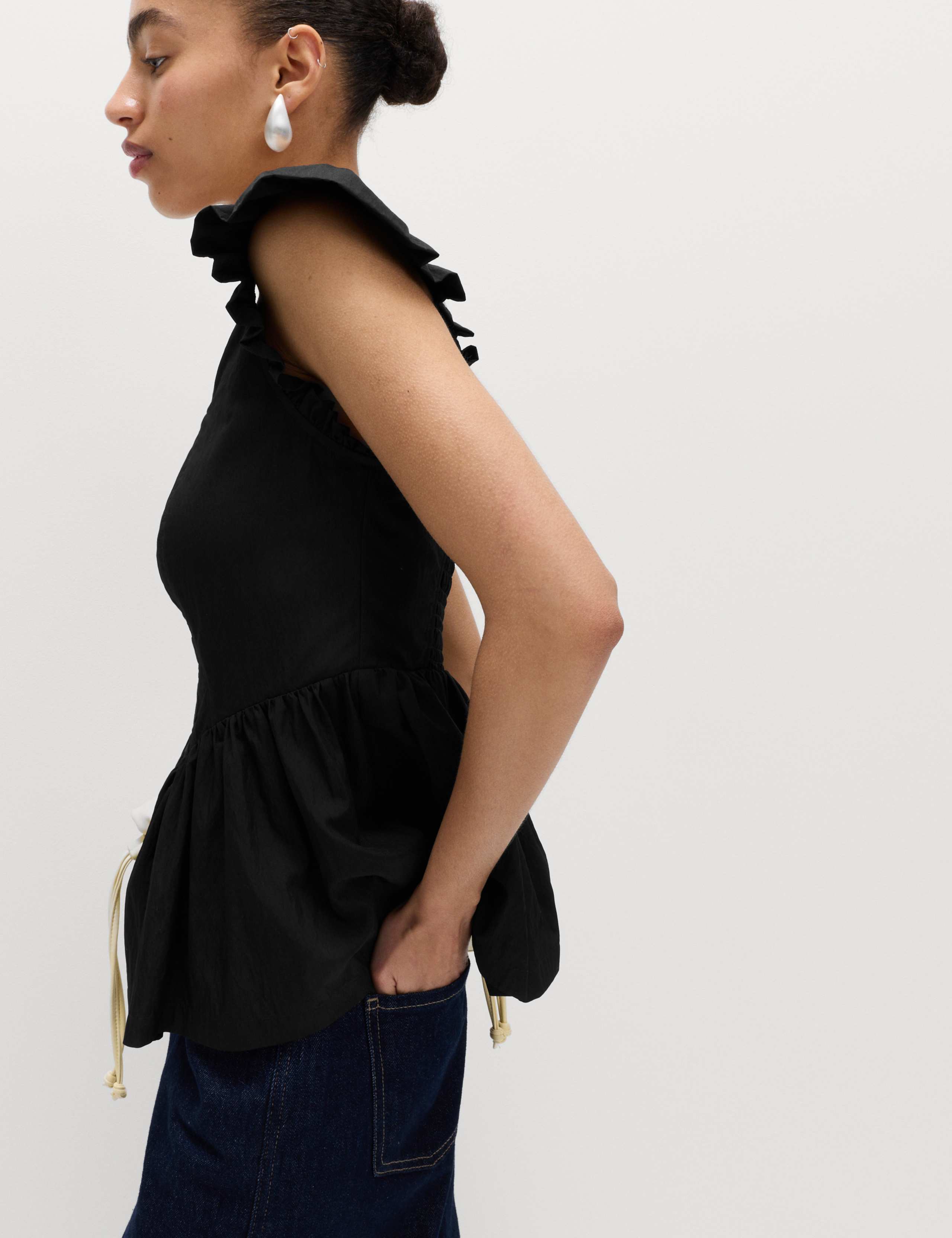 Technical Square Neck Peplum Top 3 of 6