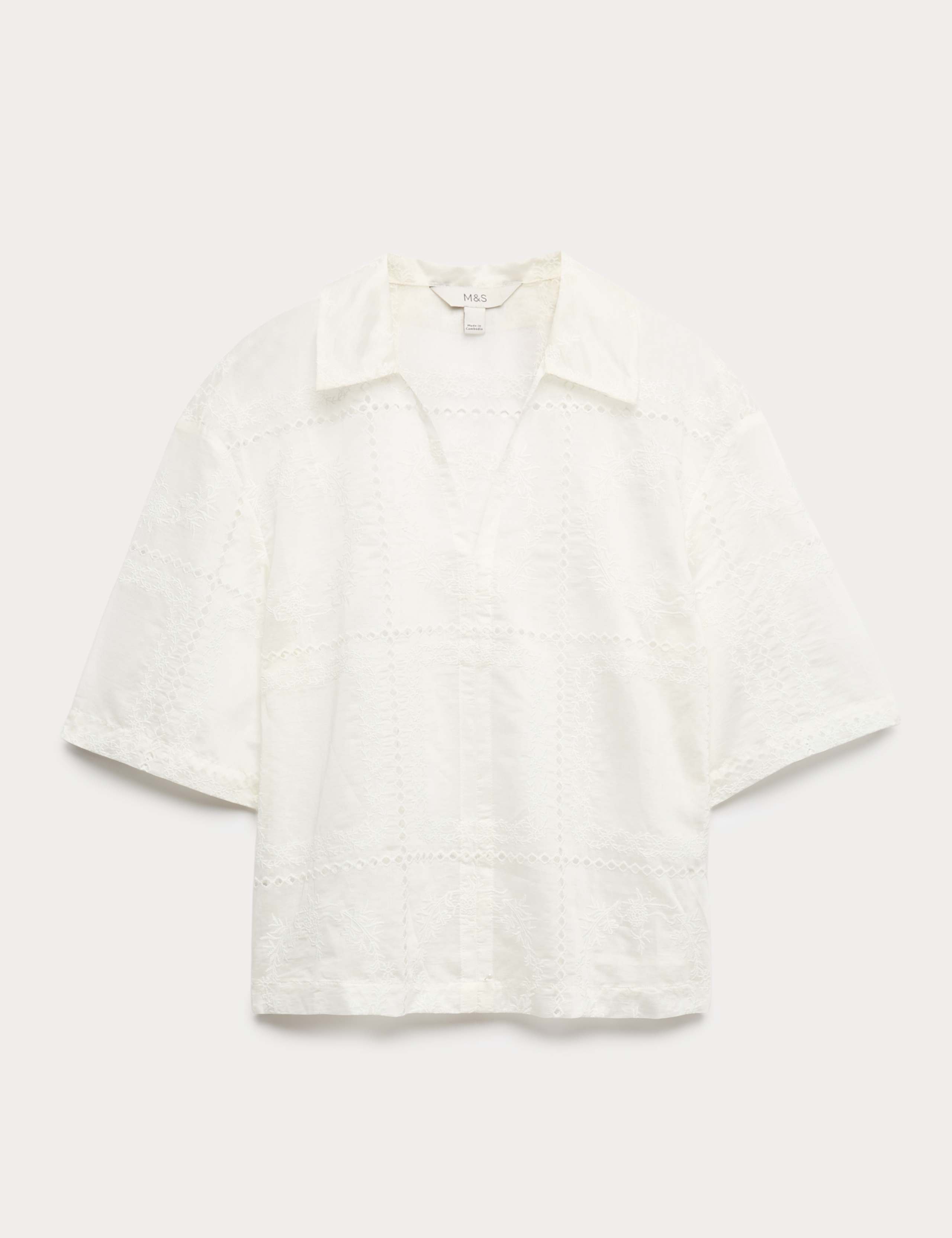 Lyocell Rich Embroidered Collared Top 2 of 5