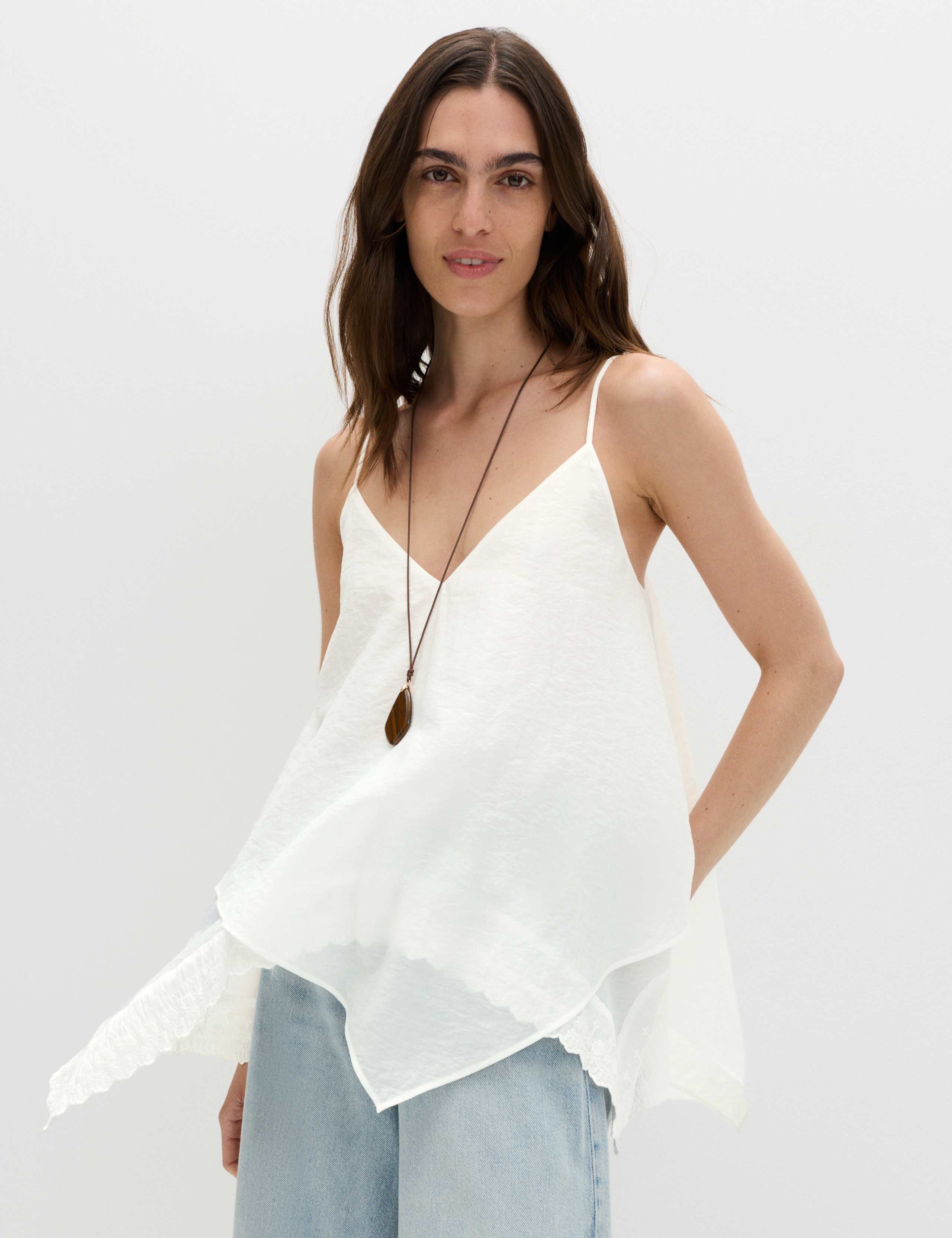 Asymmetric Embroidered V-Neck Cami Top 1 of 6
