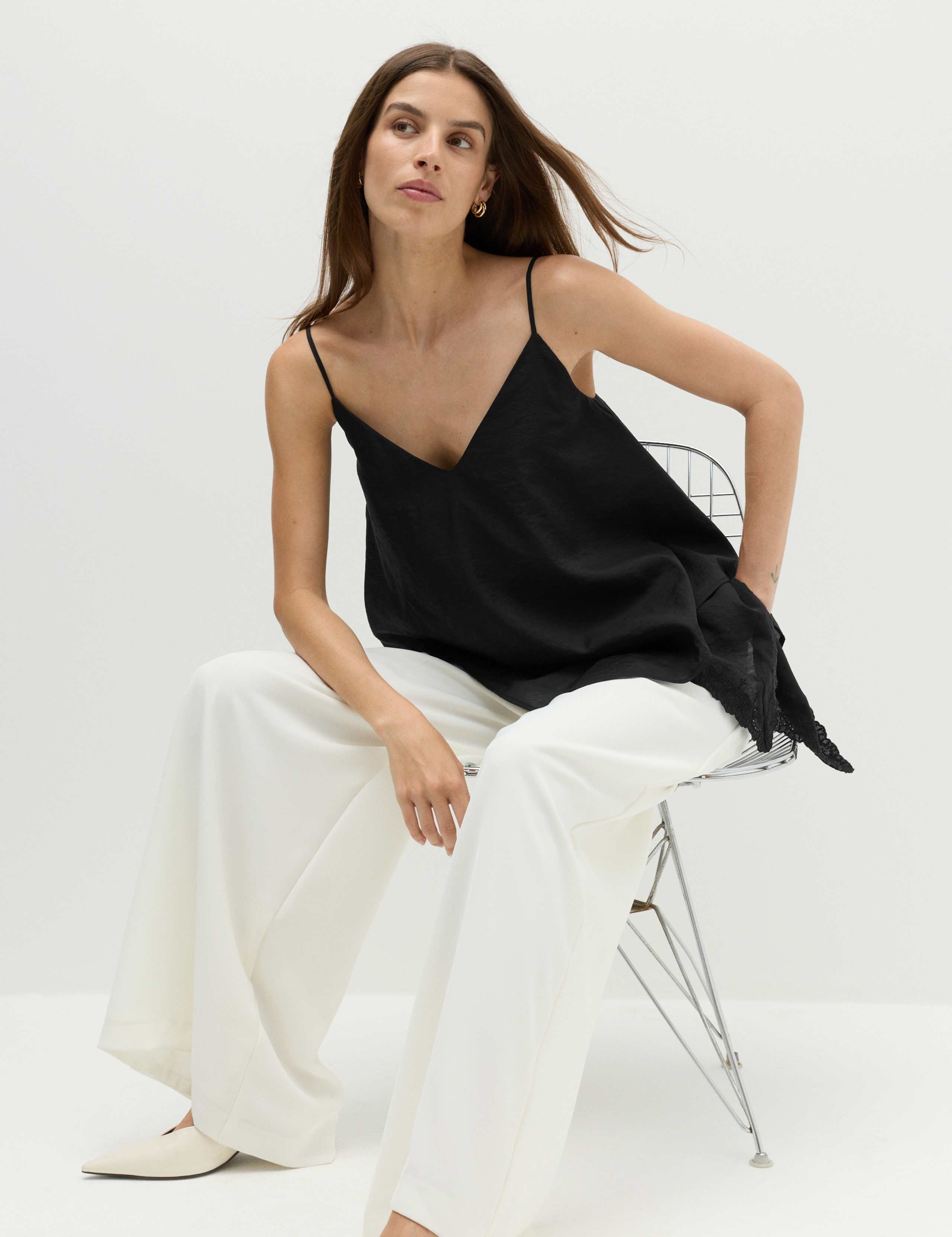 Asymmetric Embroidered V-Neck Cami Top 5 of 6