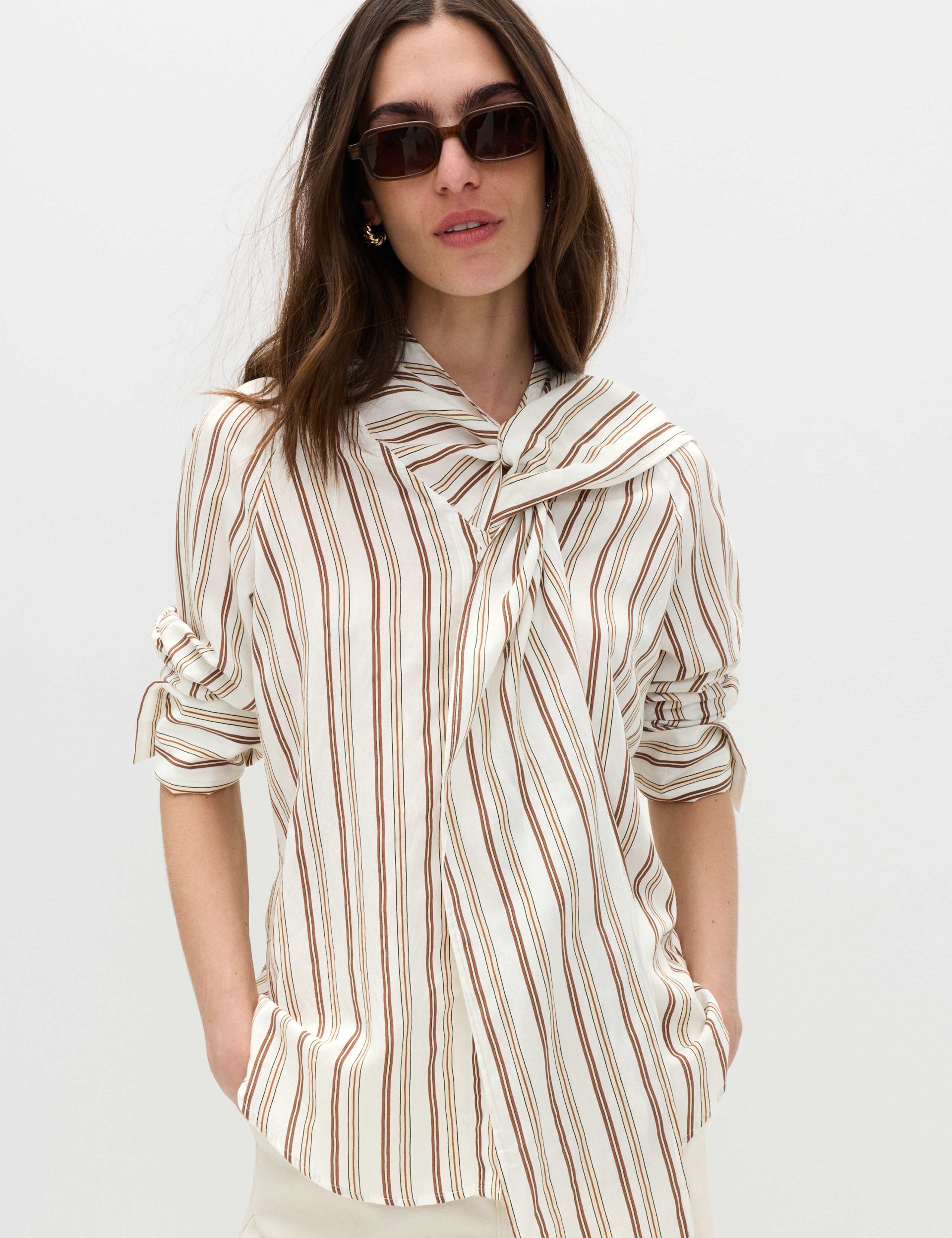 Striped Scarf Neck Detail Shirt 1 of 6