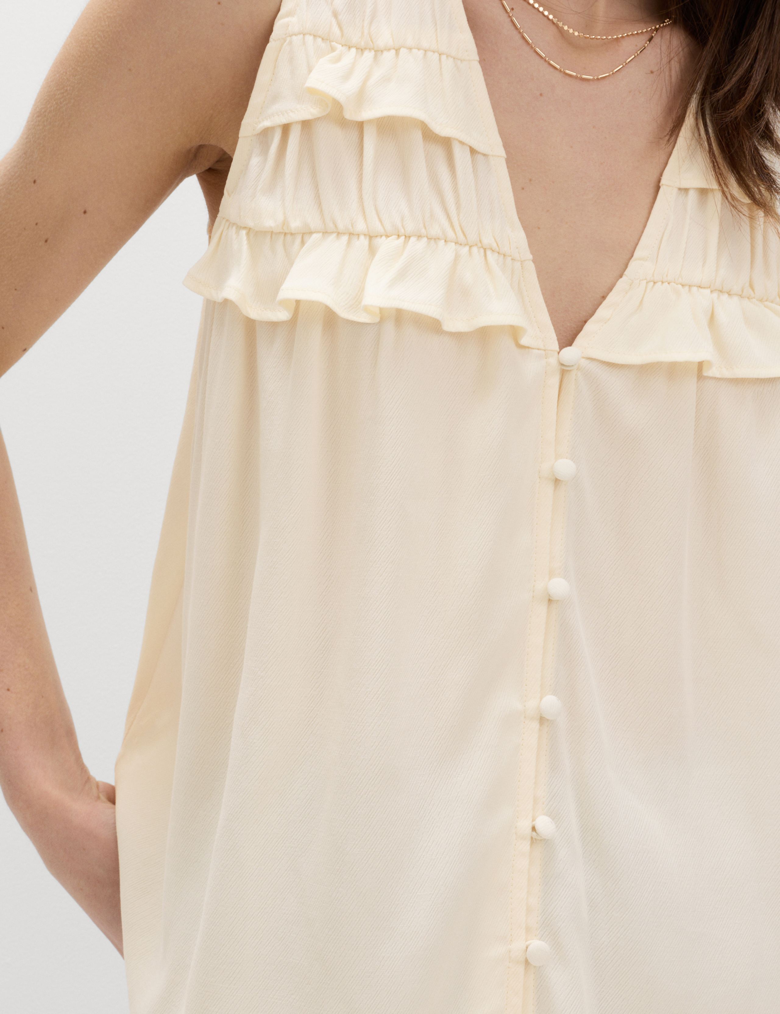 Lyocell Rich V-Neck Frill Detail Top 3 of 5