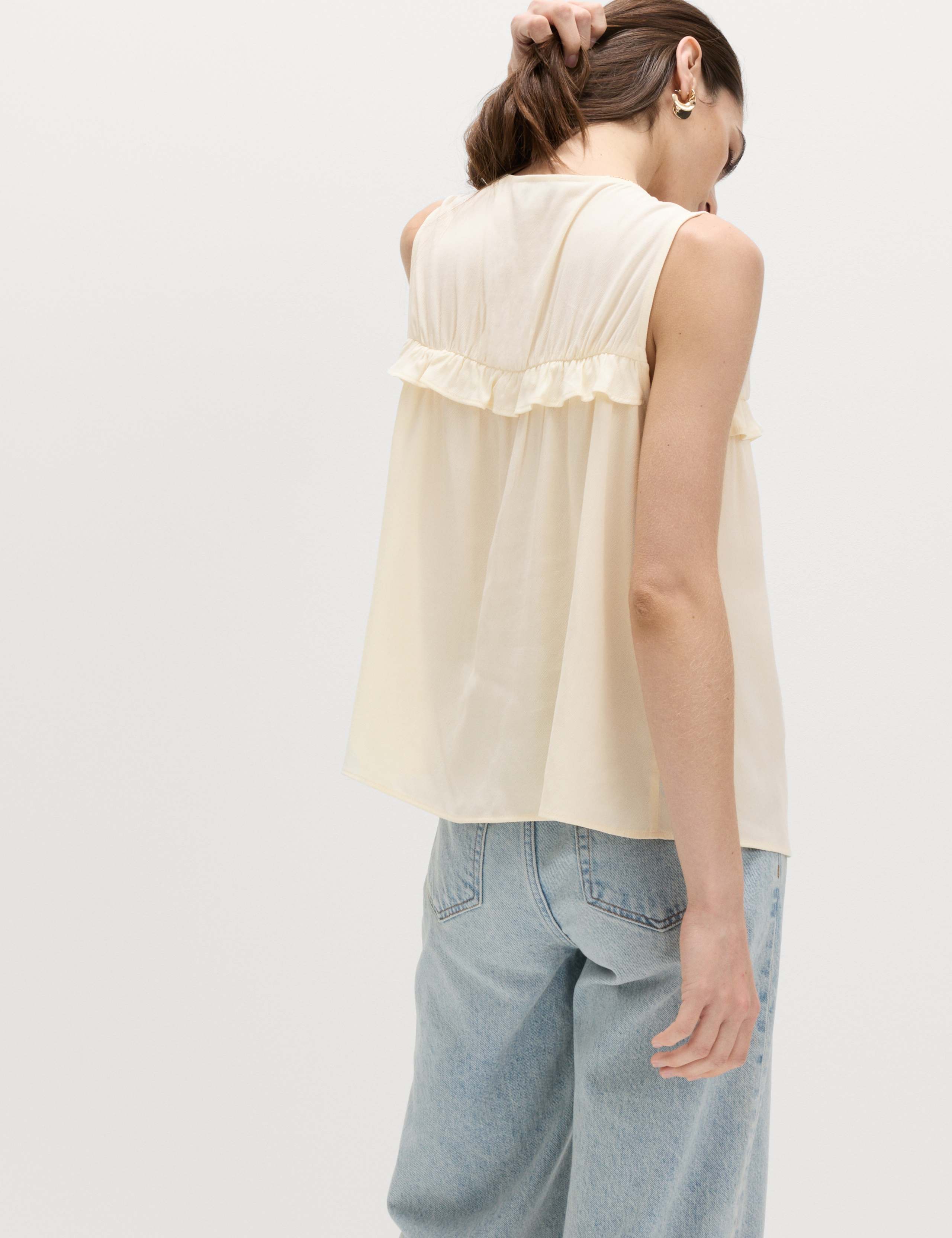 Lyocell Rich V-Neck Frill Detail Top 4 of 5